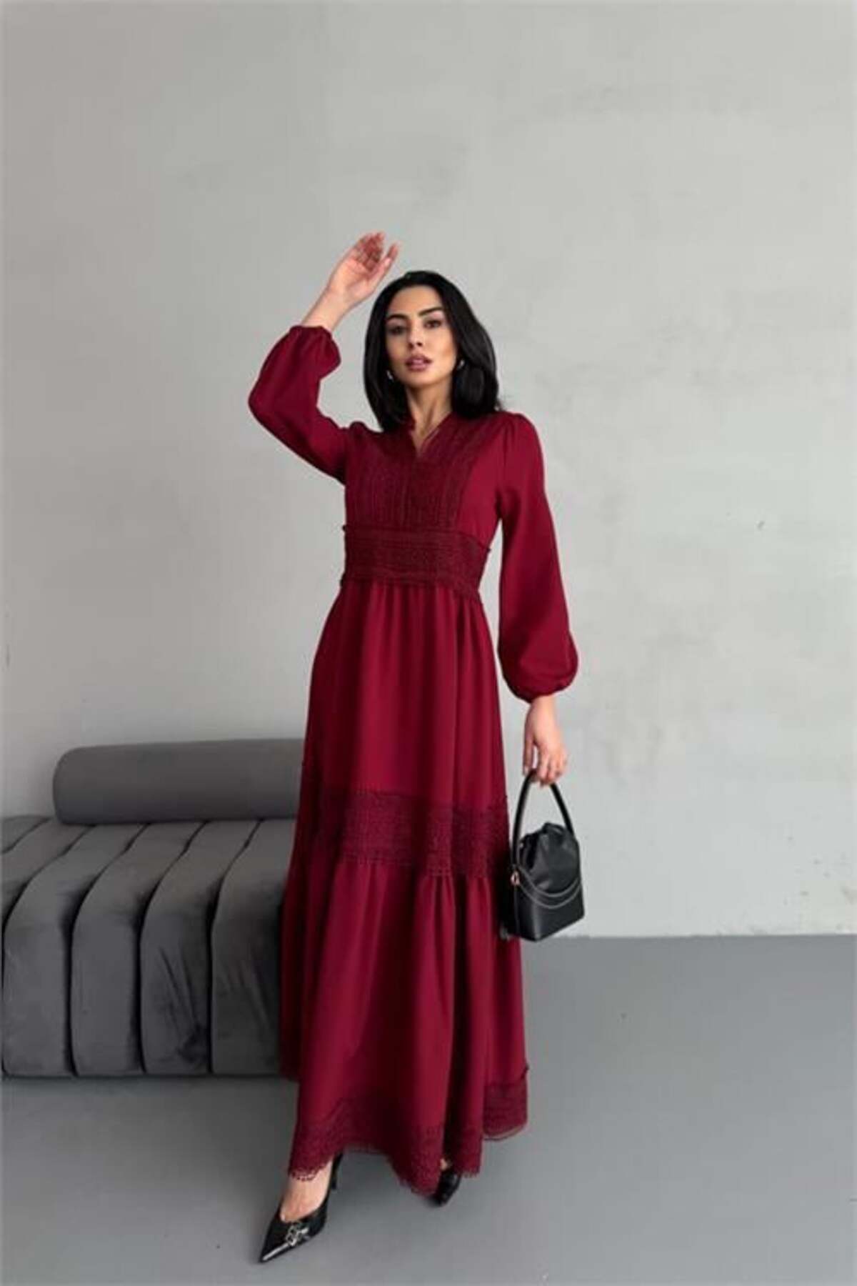 Dipmoda Women's Atlas Fabric Lace Detailed Dress DPMS2517