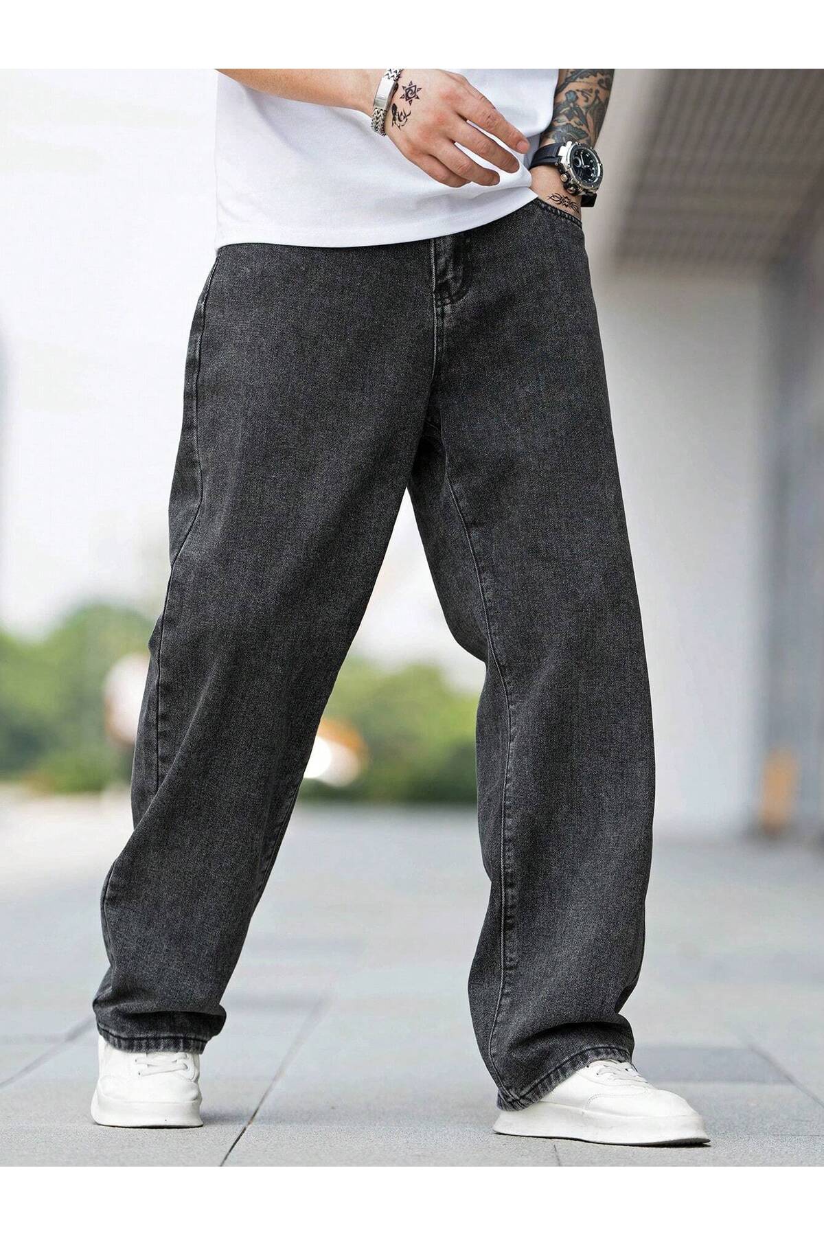 WKM  Erkek Casual Baggy Denim Jean Kot Pantolon - Görsel 3