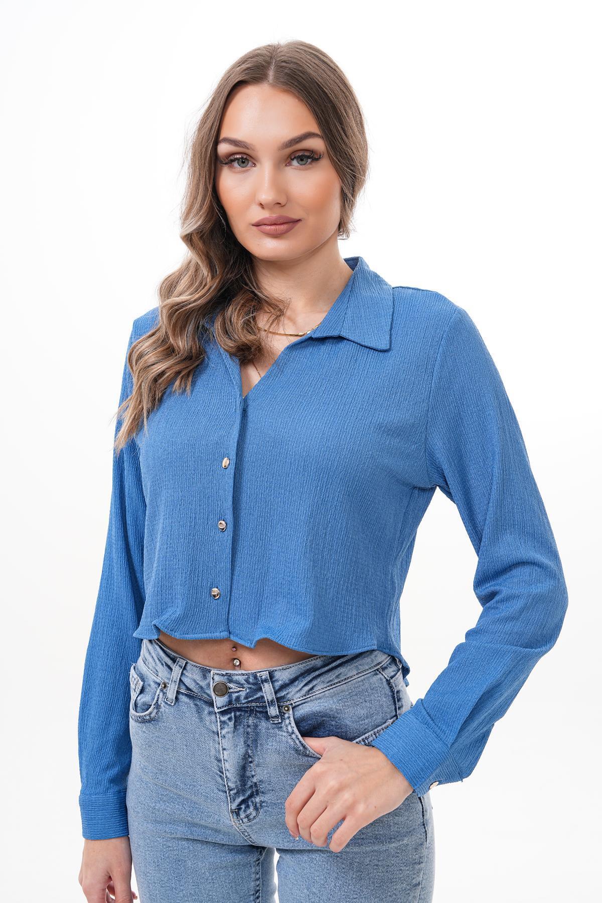 ŞİMAL-Women's Long Sleeve Raschel Short Shirt 250241   - 3