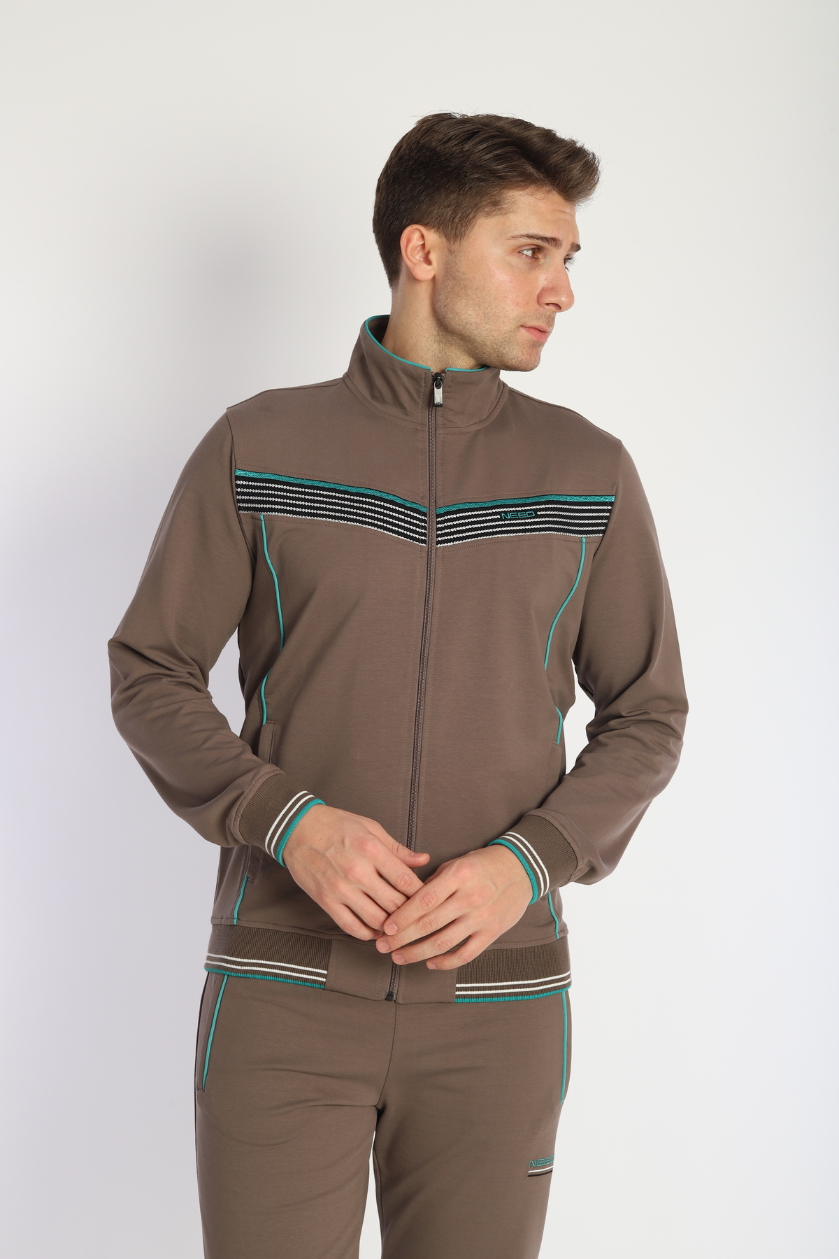 NEED LİFE-Men's Stand-Up Collar Standard Fit Line Detailed Zippered Straight Leg Tracksuit Set 2