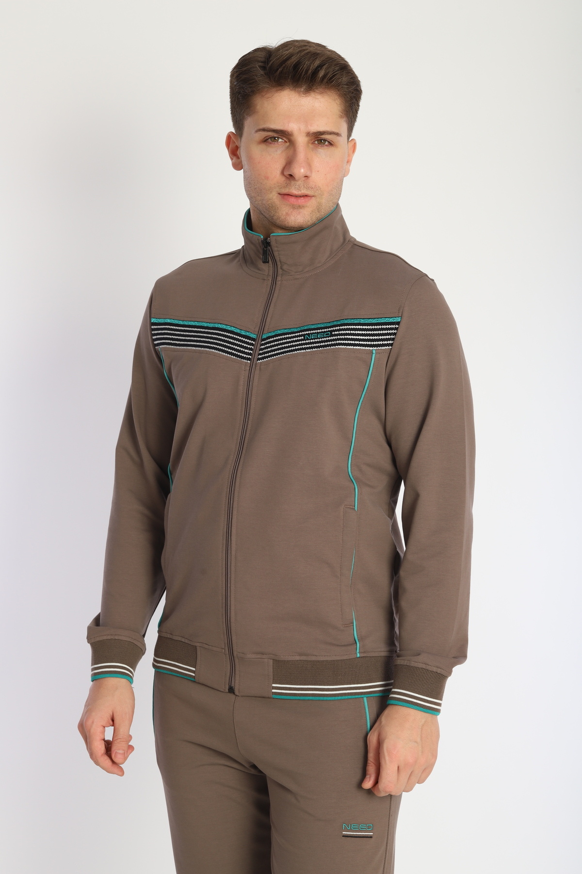 NEED LİFE-Men's Stand-Up Collar Standard Fit Line Detailed Zippered Straight Leg Tracksuit Set 1
