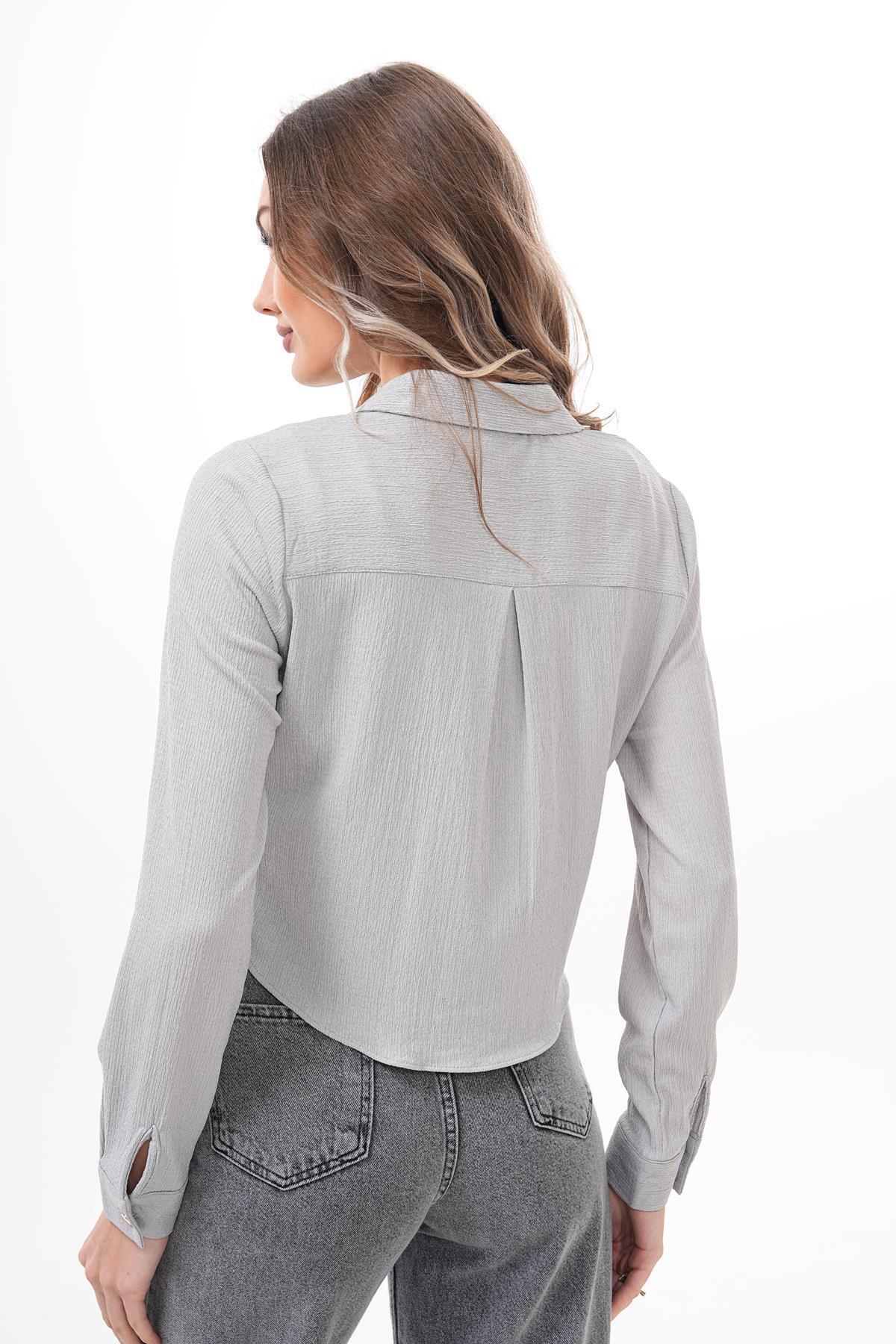 ŞİMAL-Women's Long Sleeve Raschel Short Shirt 250241   - 5