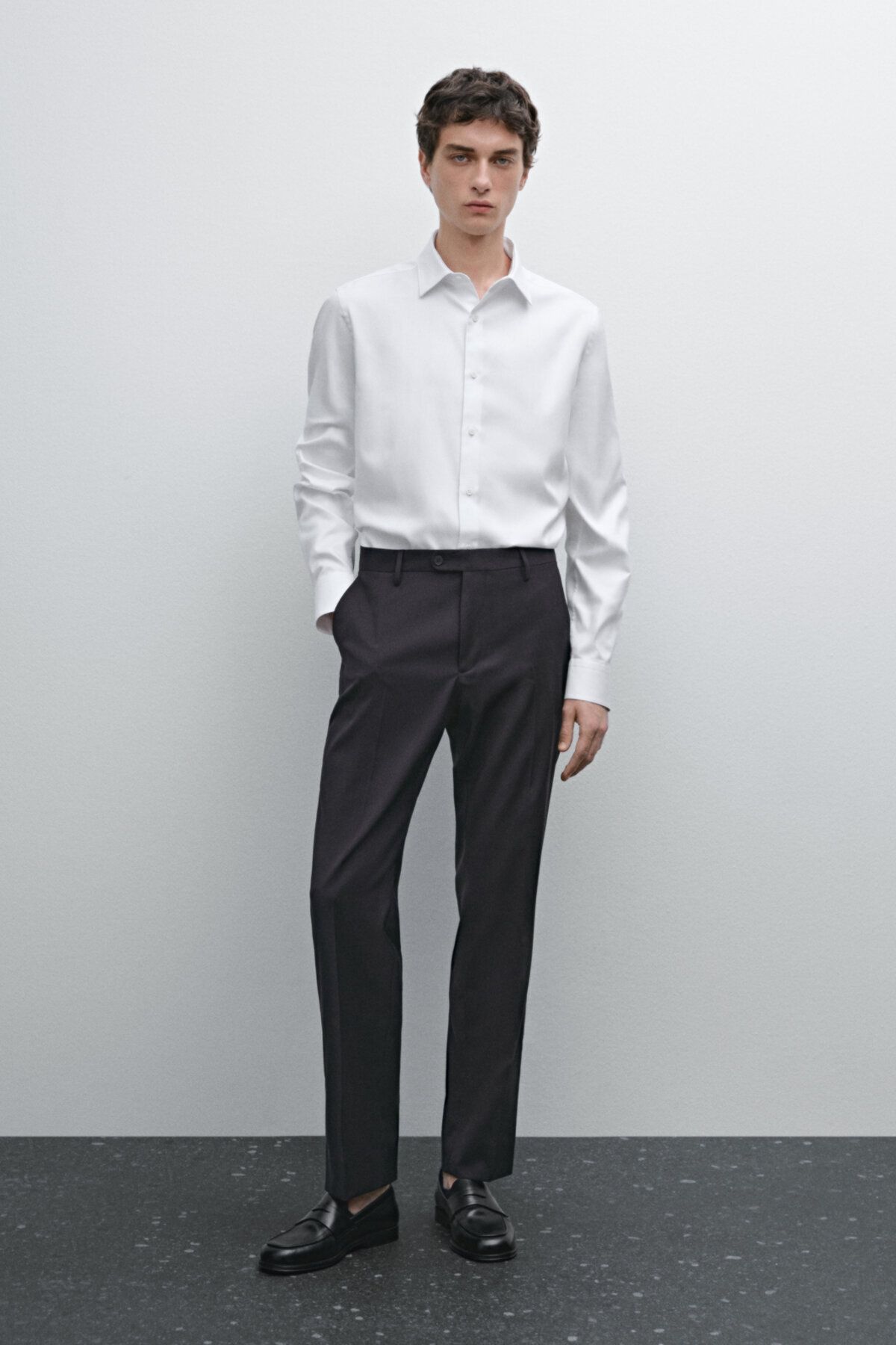 پیراهن باریک نخی آکسفورد Massimo Dutti
