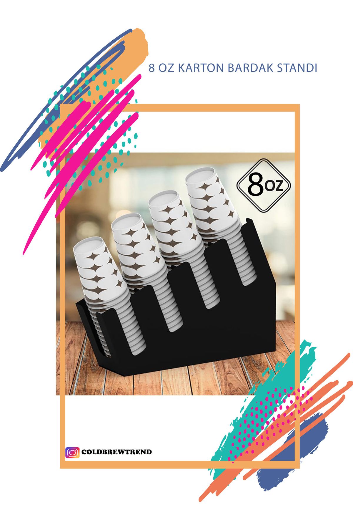 COLD BREW TREND by ugur cadirci Suport Pentru Pahare Din Carton Cu 4 Compartimente, Compatibil Cu Pahare De 8 Oz, Negru - One Size