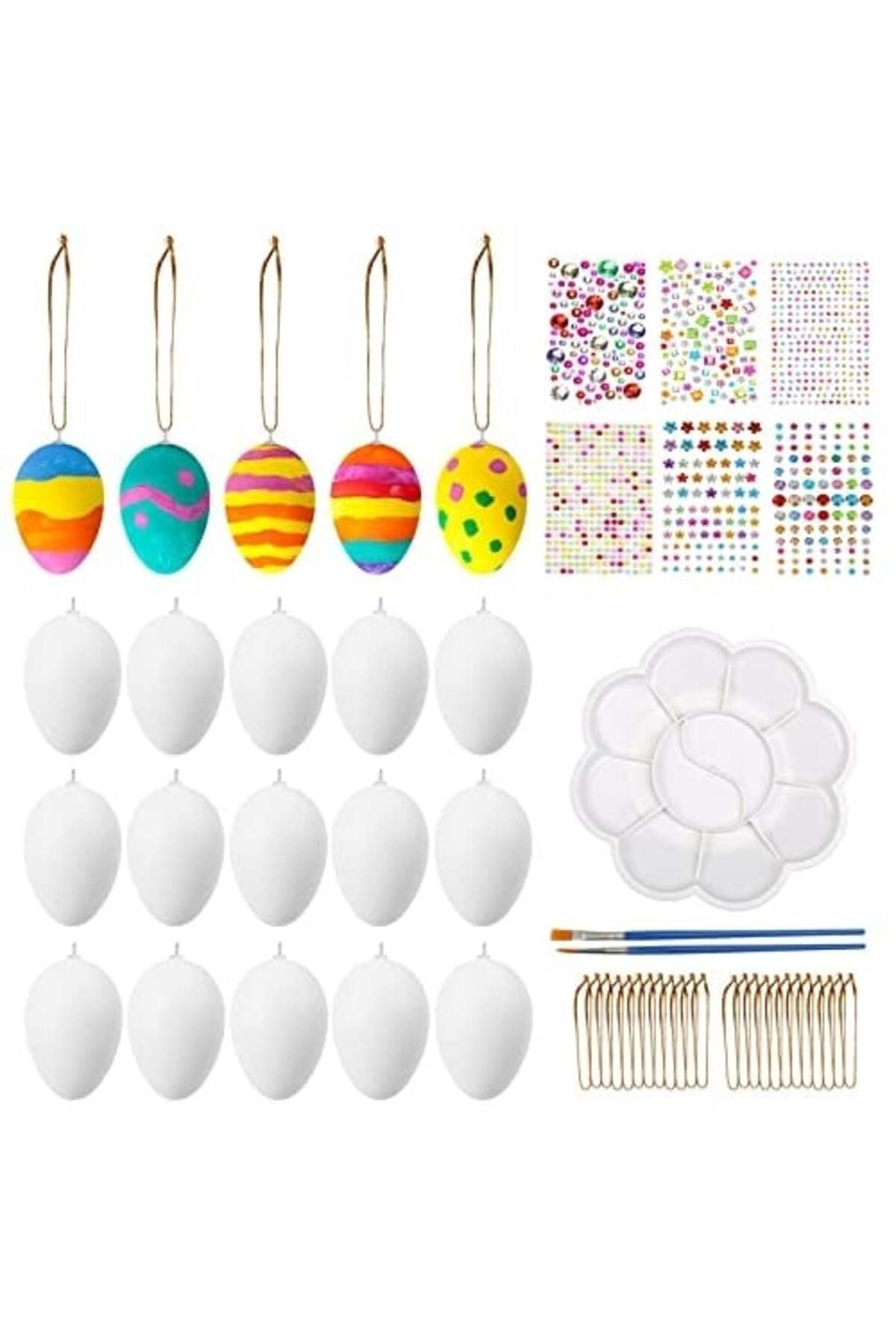 LAMEK Set De 16 Oua, 6 Foi Cu Stickere Si 2 Pensoane Lamek, Plastic/pvc, Multicolor - One Size