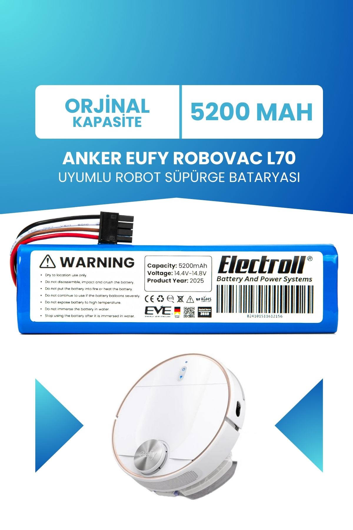 ELECTROLL Anker Eufy Robovac L70 Hybrid Batarya (ORJİNAL KAPASİTE