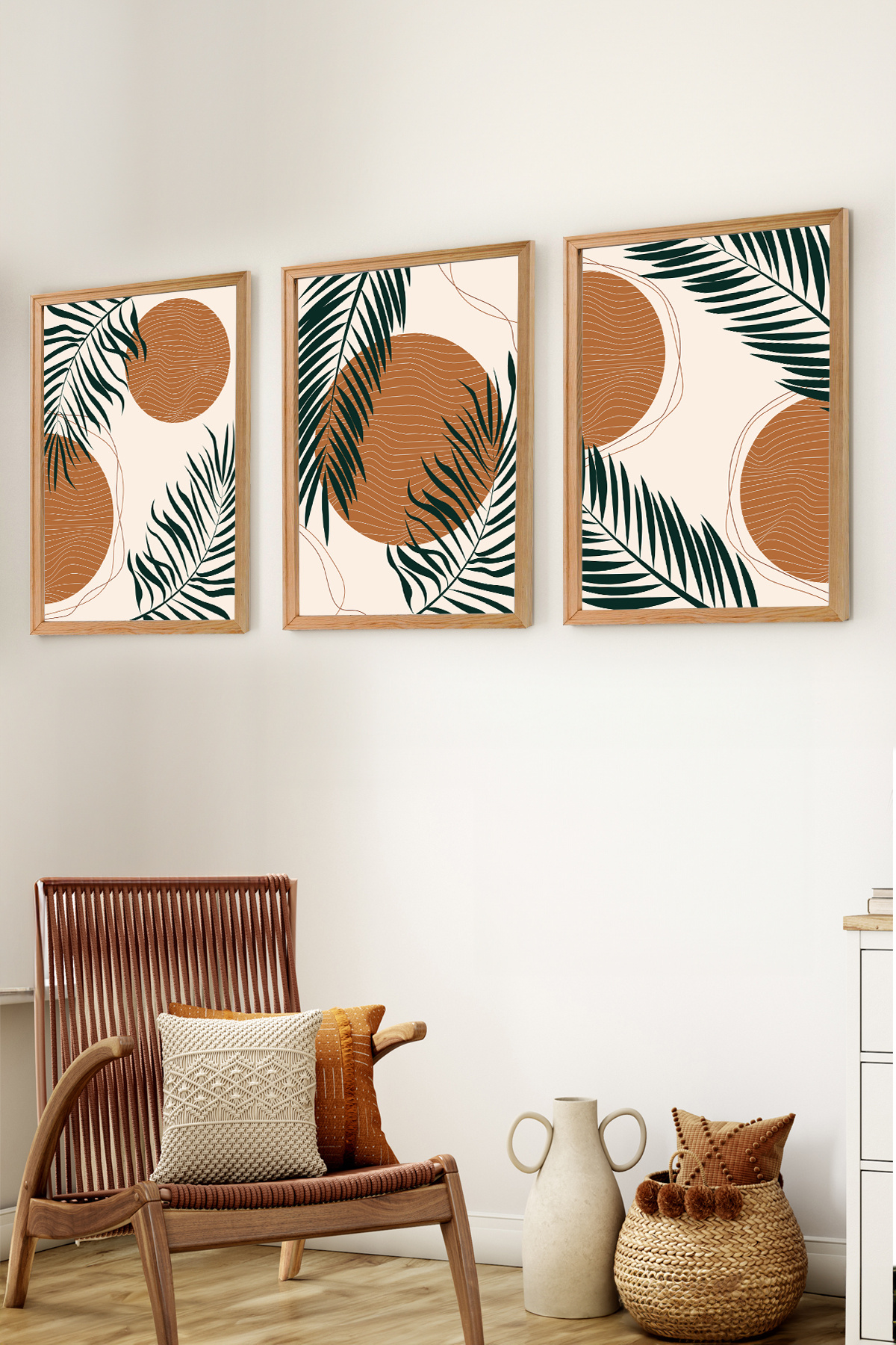 3-Piece Modern Scandinavian Bohemian Style Decorative Home Decor Table Set with Premium Wooden Frame -SET9
