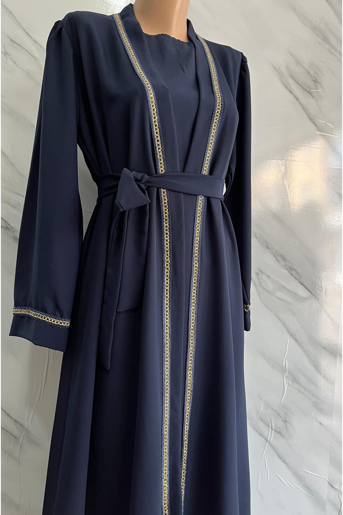 DİLEKBUTİK Lacivert içi sıfır kol dışı abaya ikili takim - Fiyatı