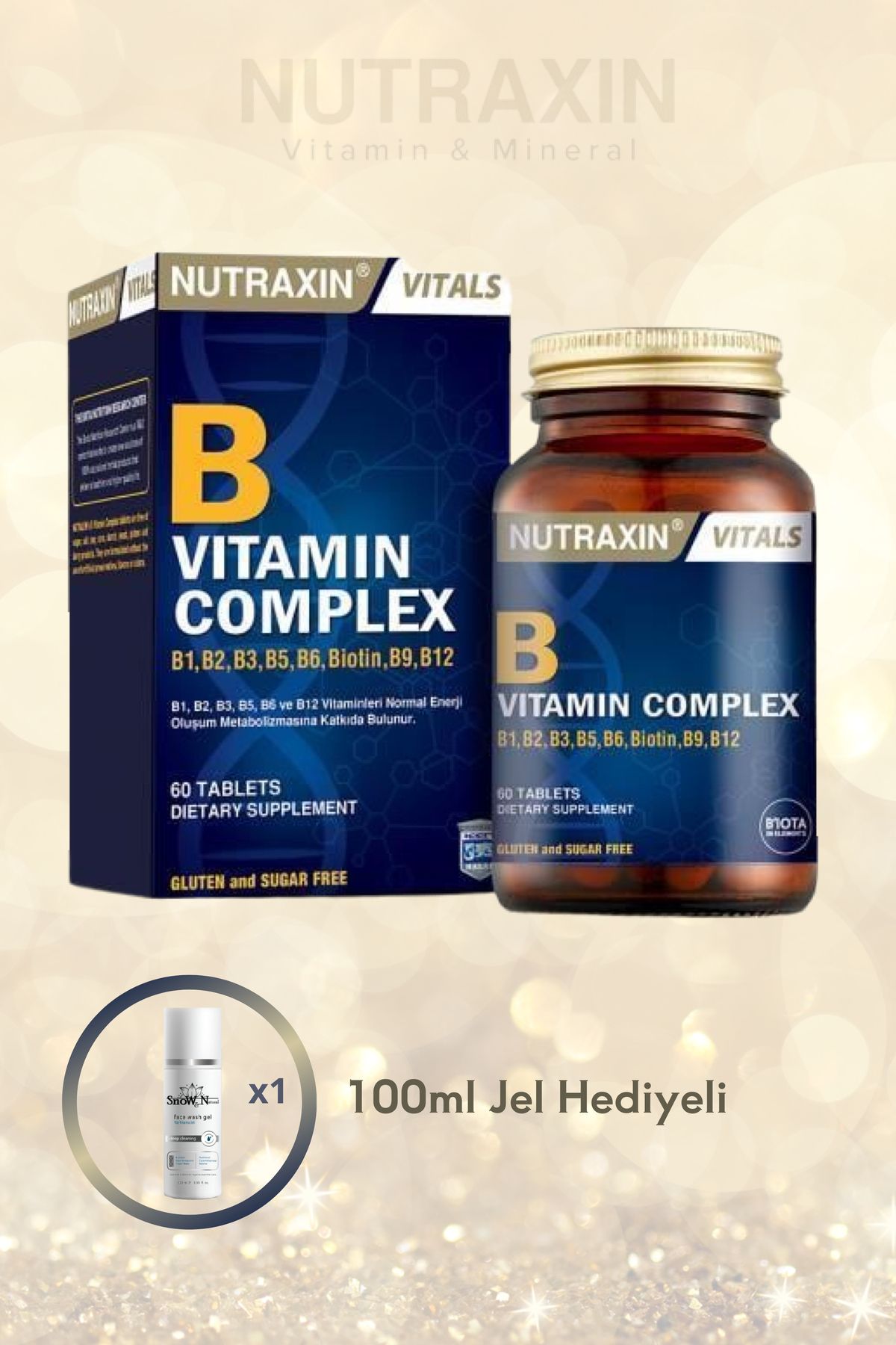 Nutraxin B Vitamin Complex 60 Bitkisel Kapsül B vitaminlerini içeren gıda takviyesidir.