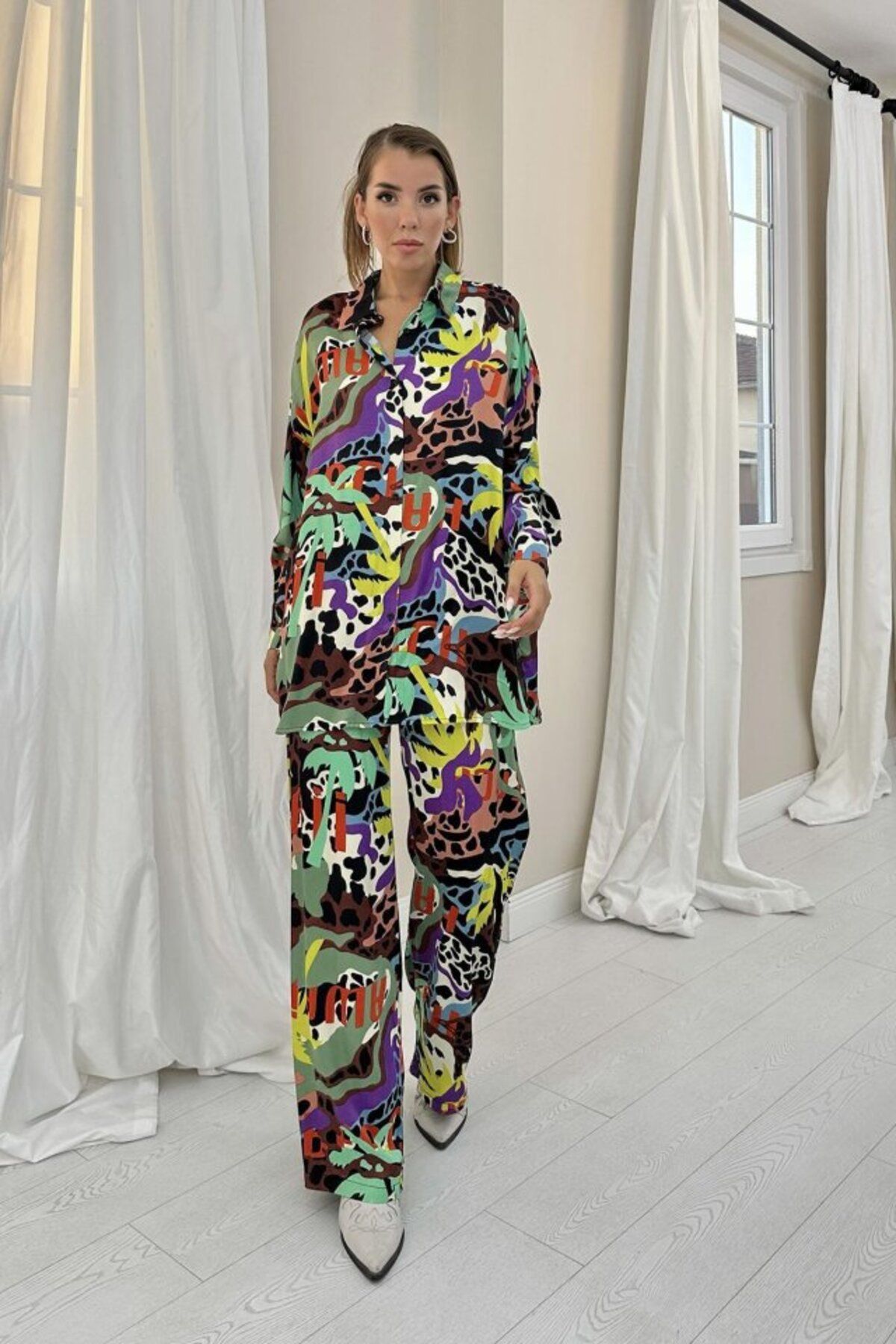 Rose's Boutique All About Women Rose's Boutiqe All About Women Desenli Dijital Desenli Gömlek Ve Pantolon Takım