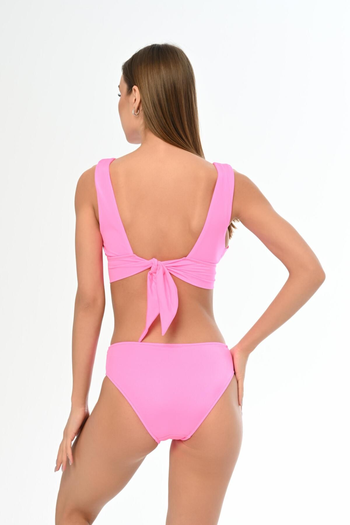 AQUAVİVA-Aquaviva Pink Women's Bralet and Bikini Set - Back Lace-up 3