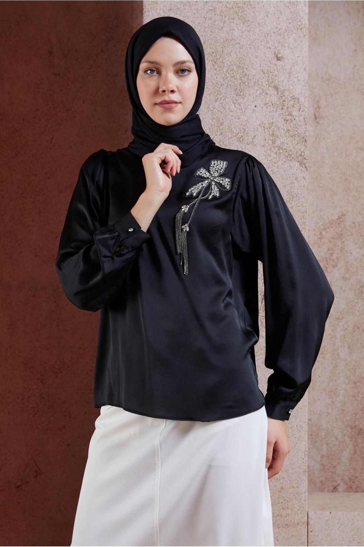 بلوز ساتن سنگی 44734 Alvina