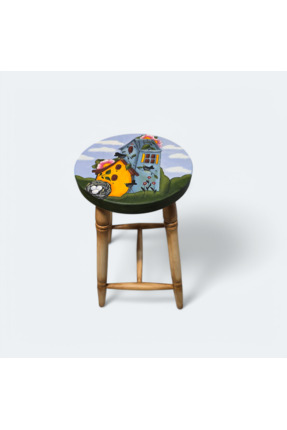 Lotus El Çizimi El Boyaması Ahşap Tabure 60 cm Tabure Yuvarlak Tabure Eskitme...