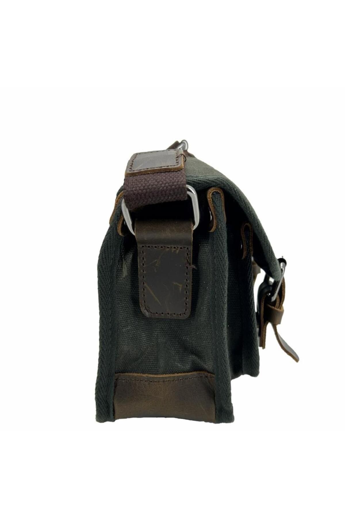 ÇÇS-Green Waxed Canvas Shoulder Bag - Ççs 31488 Postman with Strap 5