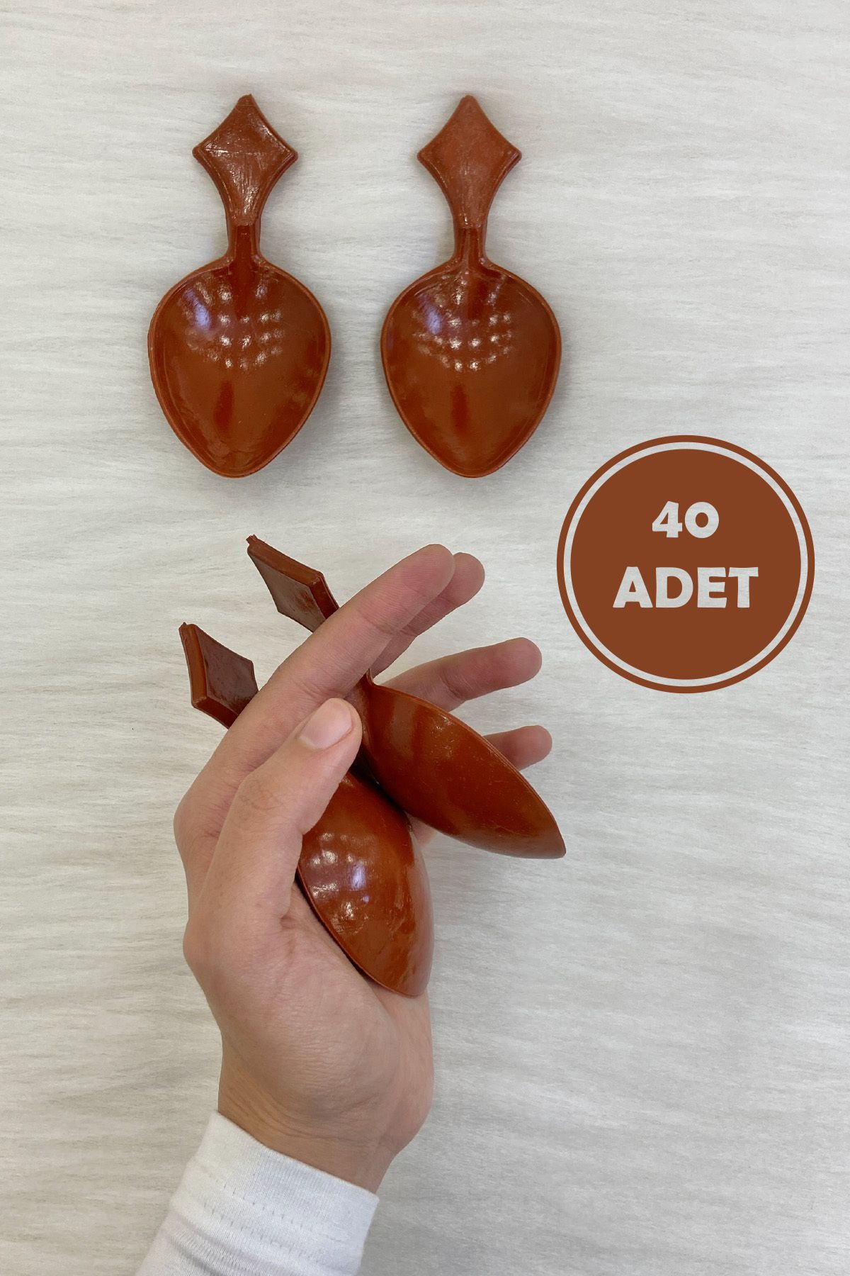 ZEYMERADE Kısa Saplı Oyun Kaşığı 40 Adet, Gösteri Düğün Kına Gecesi Halk Oyunları Plastik Tahta Kaşık