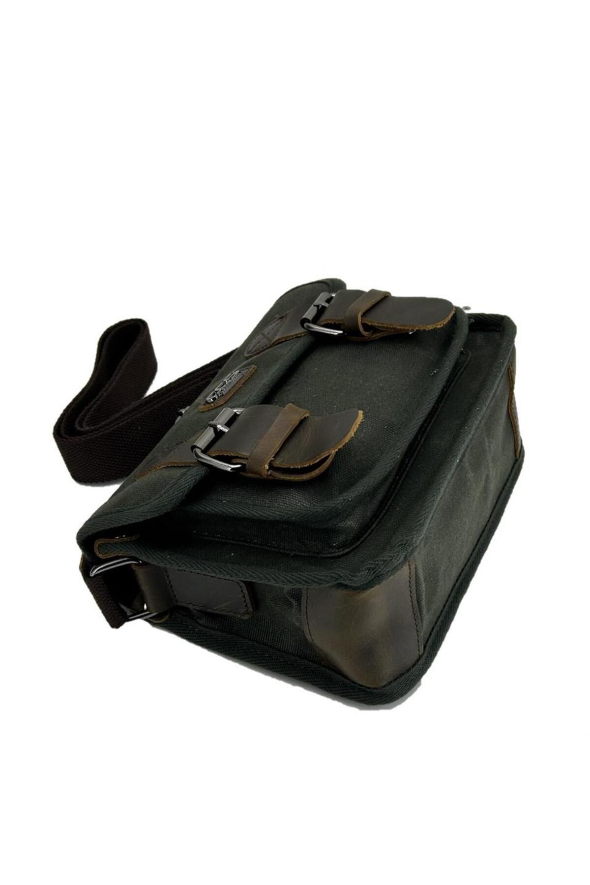 ÇÇS-Green Waxed Canvas Shoulder Bag - Ççs 31488 Postman with Strap 3