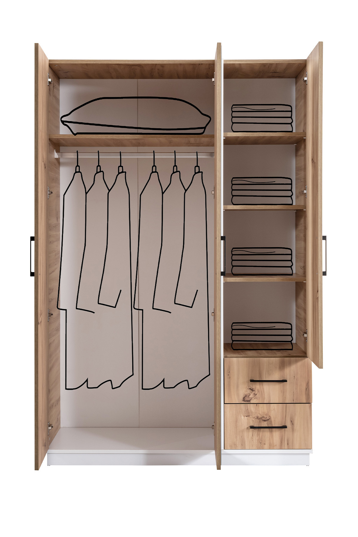 Setay Gardırop Efes 3 Kapaklı Gardırop,Dolap Ceviz Krem fotoğrafı 2 (önizleme)