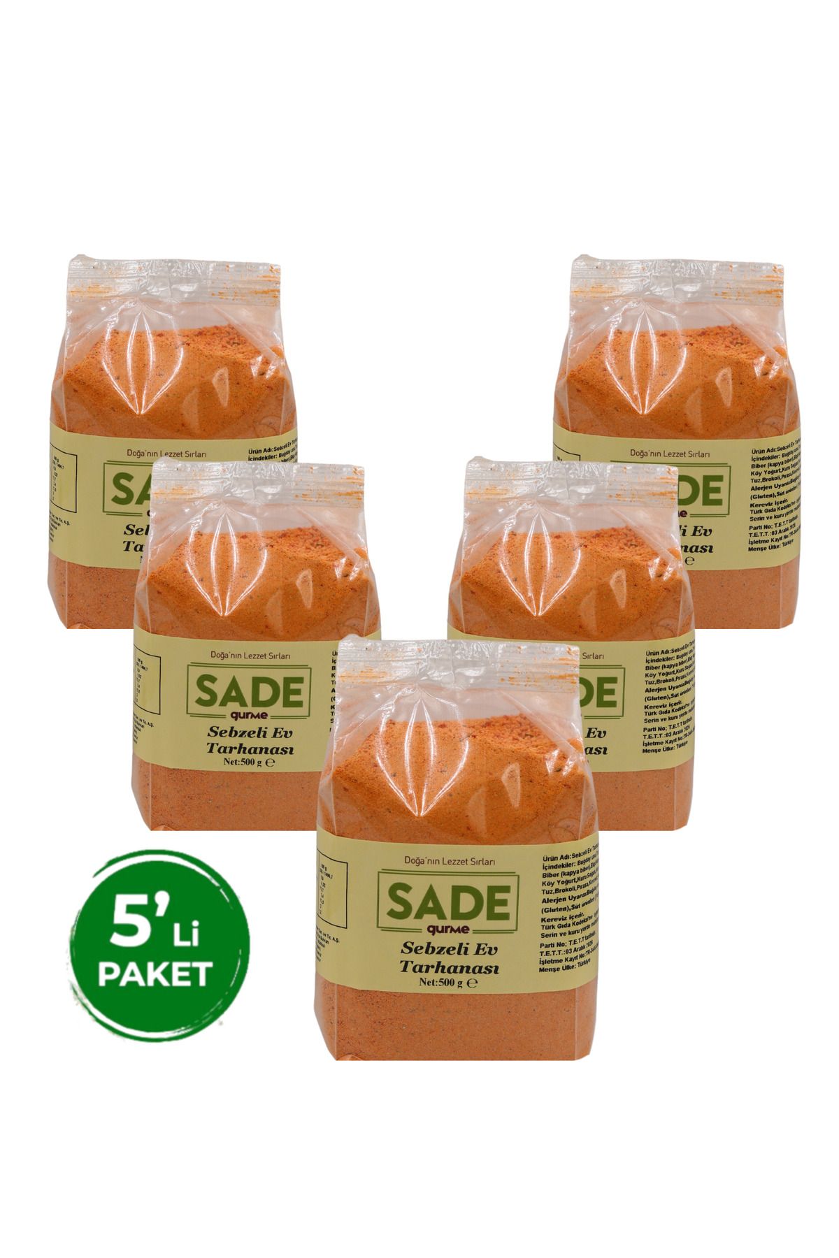 Sade Organik Sade Gurme Sebzeli Ev Tarhanası 500 gr 5'li Paket (5X500GR)