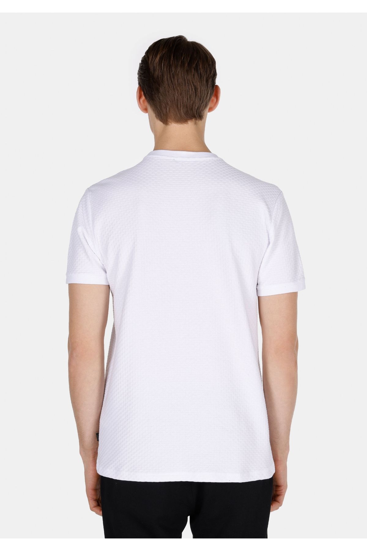 Colin's-Regular Fit Round Neck Jacquard Men's White Short Sleeve T-Shirt 2