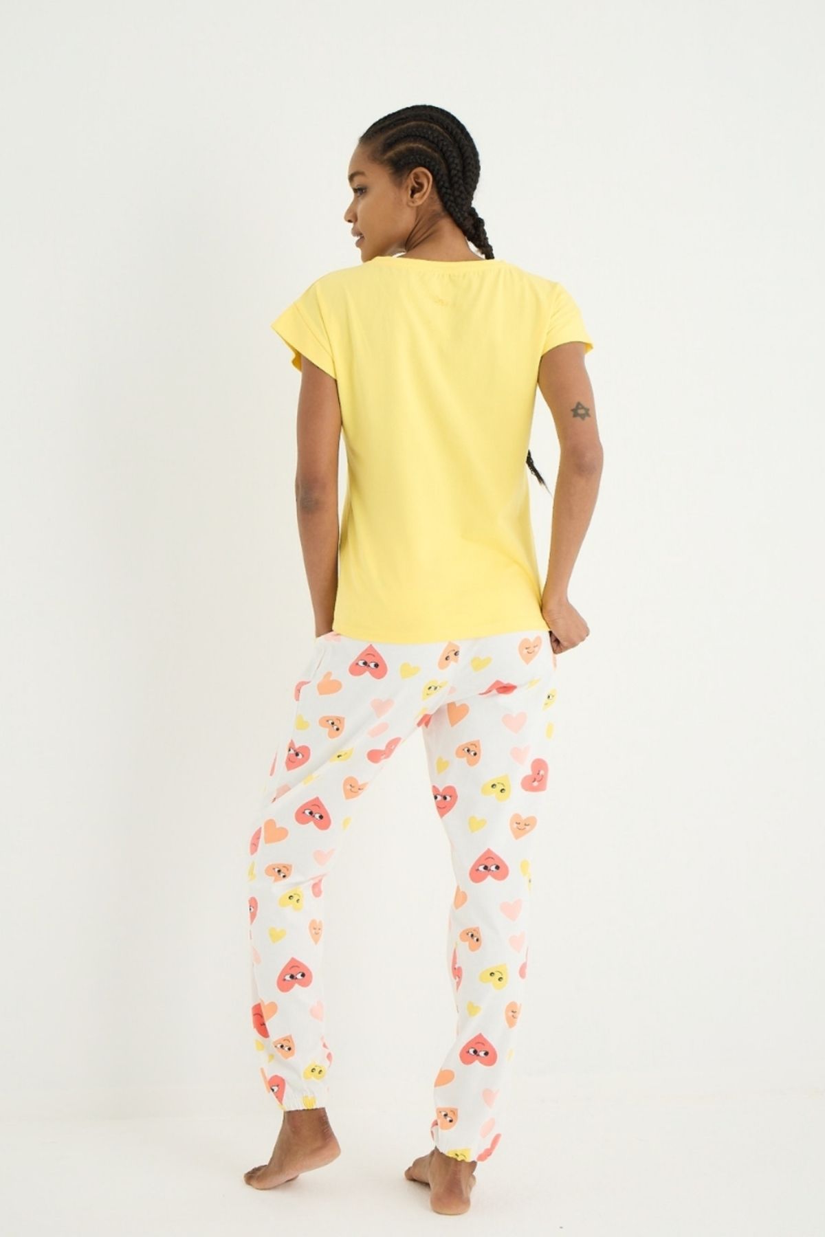 Kalp Desenli Paça Lastikli Baskılı Pijama Takımı - 6