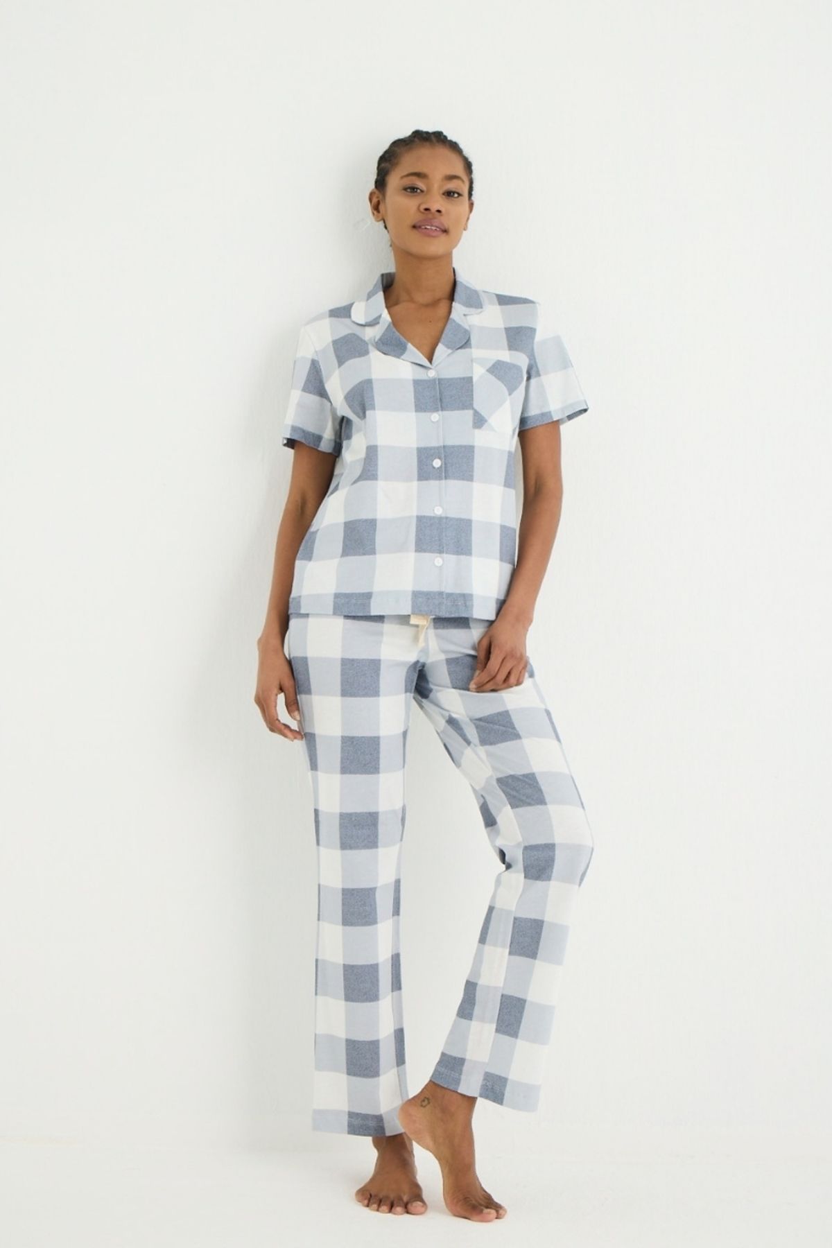 İPEKTENİM-Square Color Block Buttoned Pajama Set 3