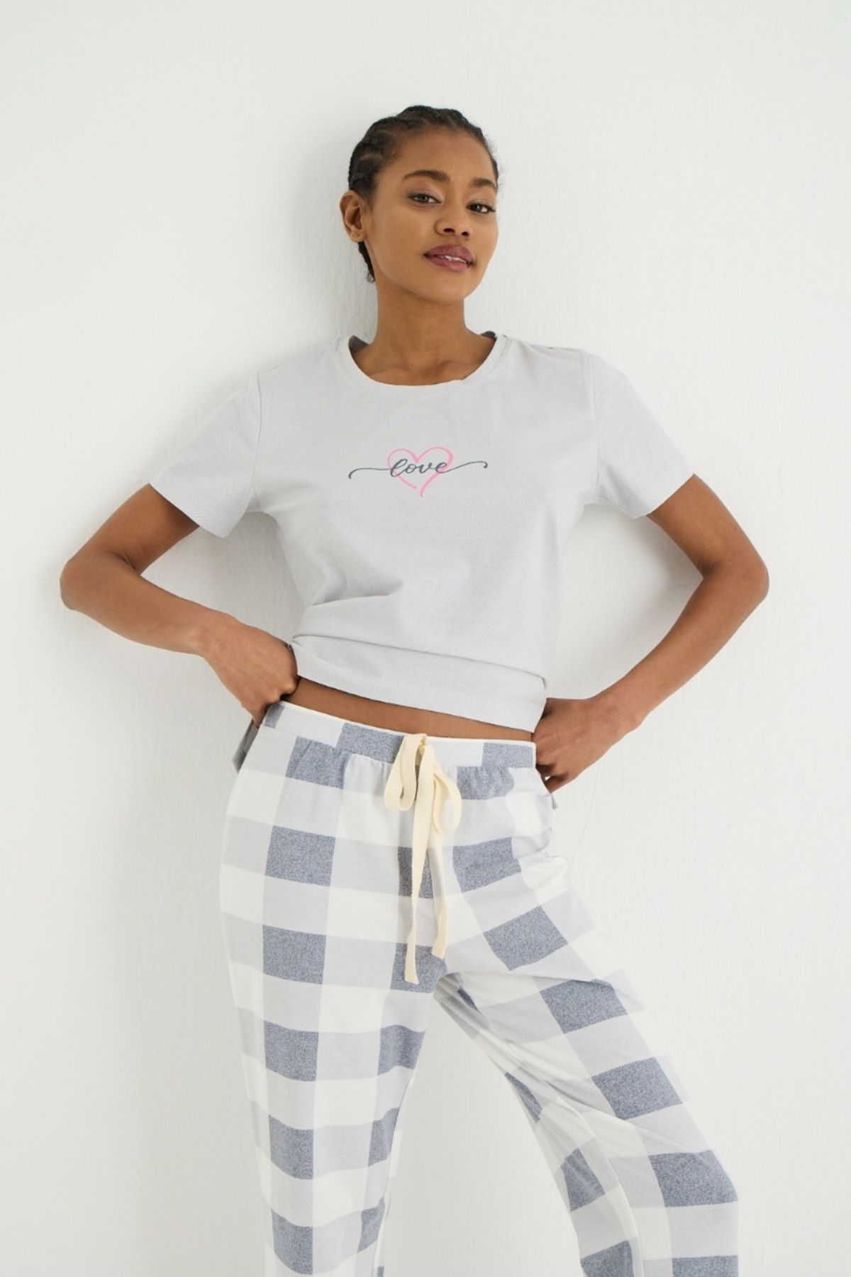 İPEKTENİM-Square Color Block Pajama Set with Printed Cuffs 4