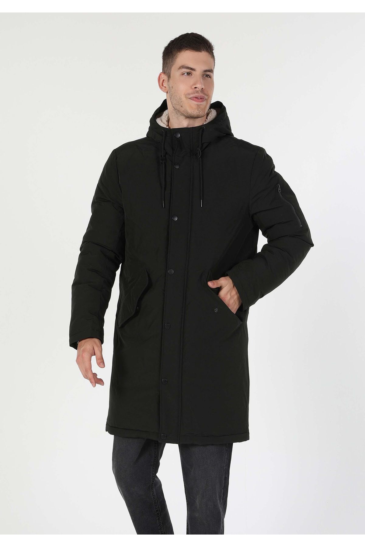 Regular Fit Erkek Yeşil Kaban - 4