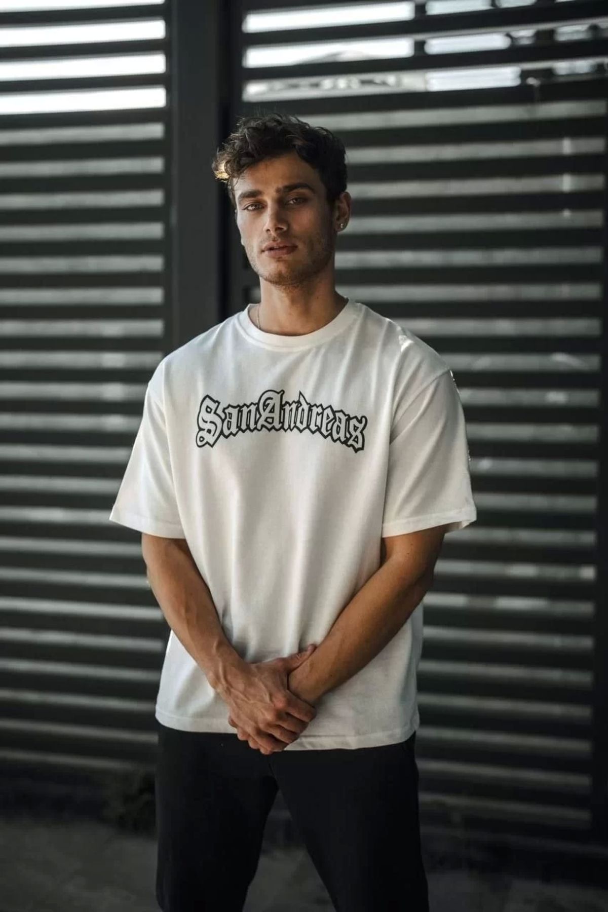 CVS Unisex Bisiklet Yaka Baskılı Oversize T-Shirt - Beyaz