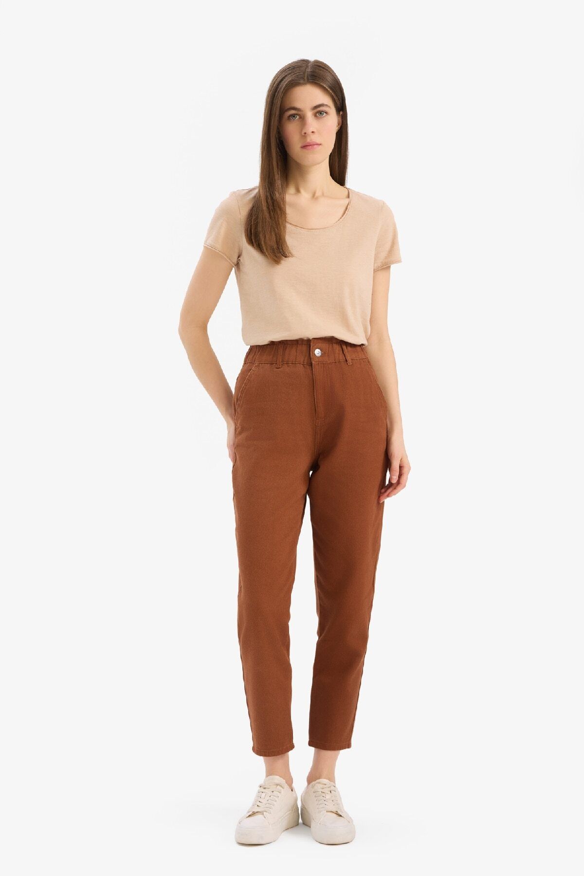 DeFacto-Paperbag Gabardine Fabric Trousers with Pocket Standard Leg S2790Az25Sp 2
