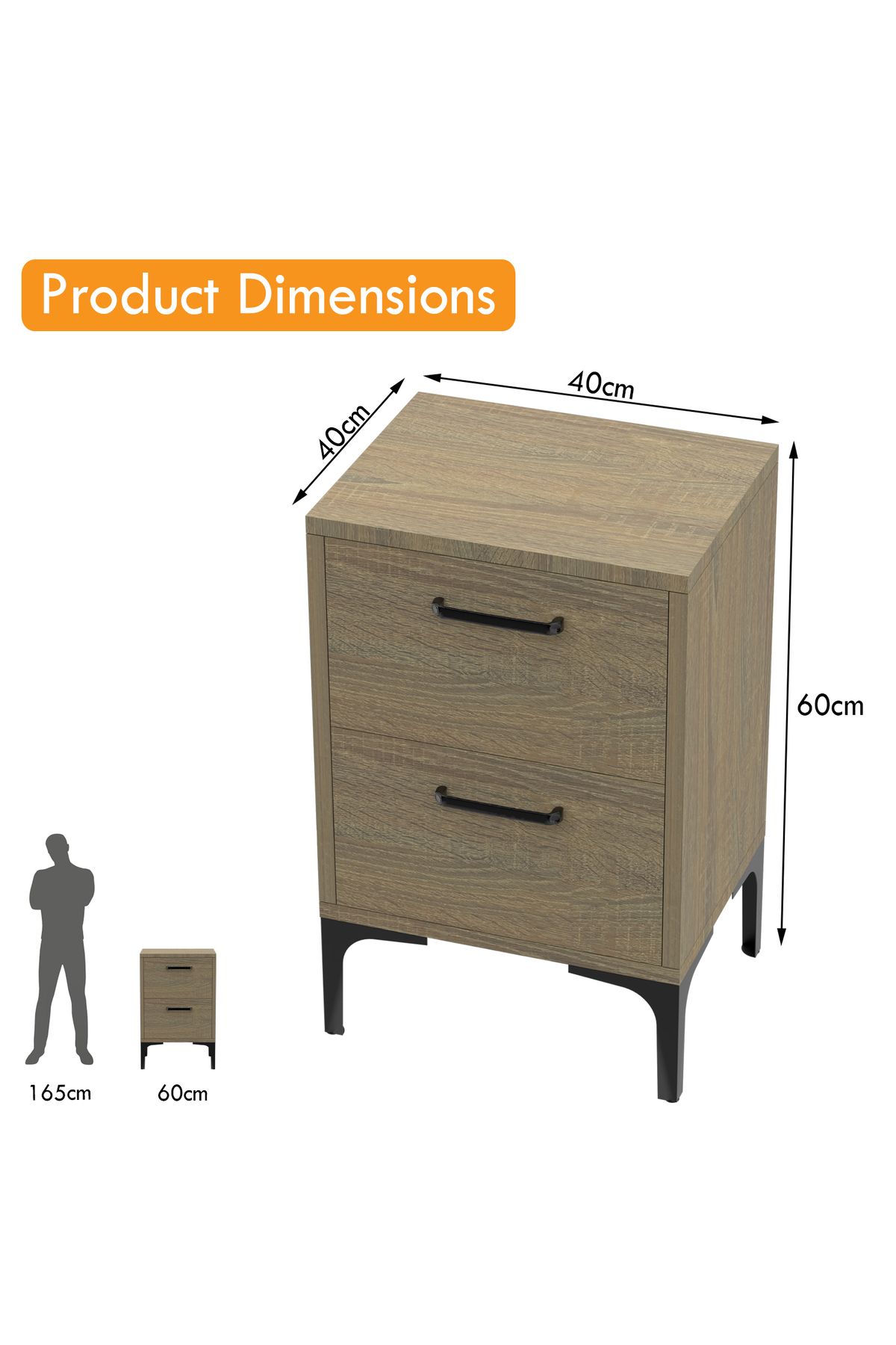 Mahmayi-Modern Side Table with 2 Soft-Close Drawers, Grey Bardilano Oak - Easy Assembly, Versatile 5