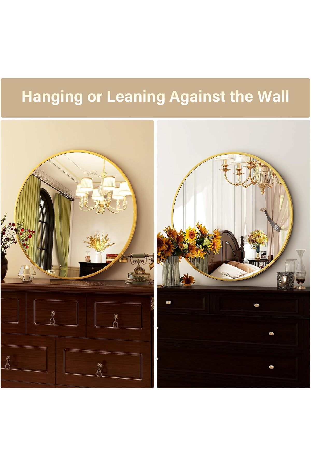 مرآه حائط دائرية انيقة اطار ذهبي مقاس 60سم