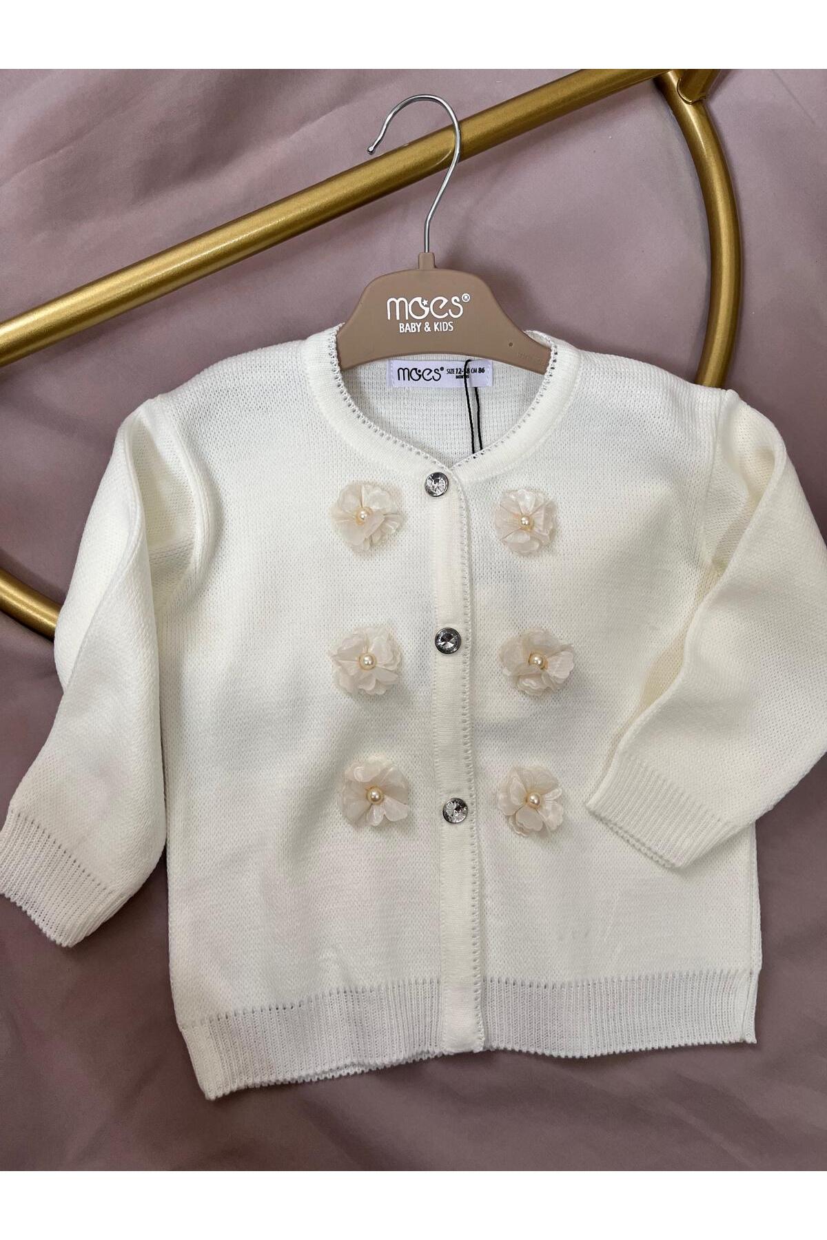 Butik Çicekli Kendinden Düğme Detaylı Kız Bebek Triko Hırka fotoğrafı 4 (önizleme)