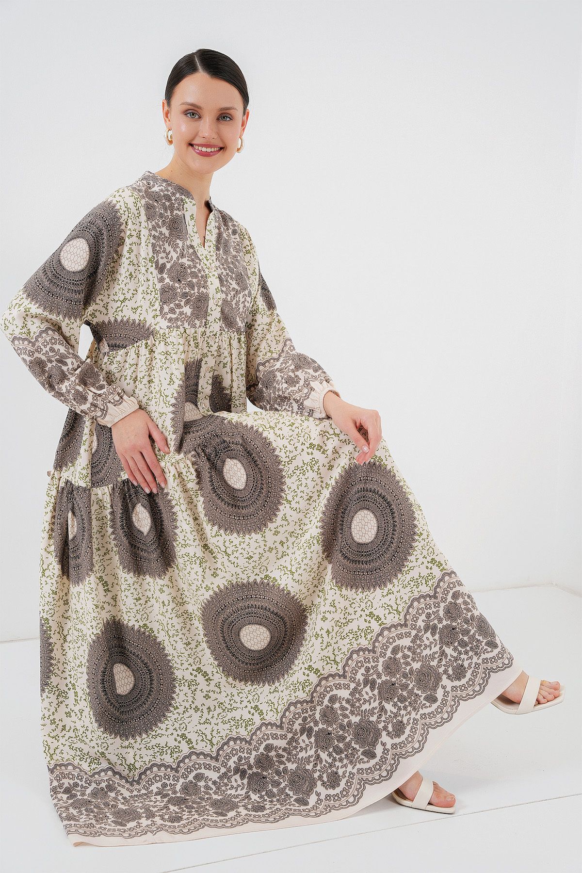 Bigdart-2423 Authentic Patterned Hijab Dress - F.Brown 2