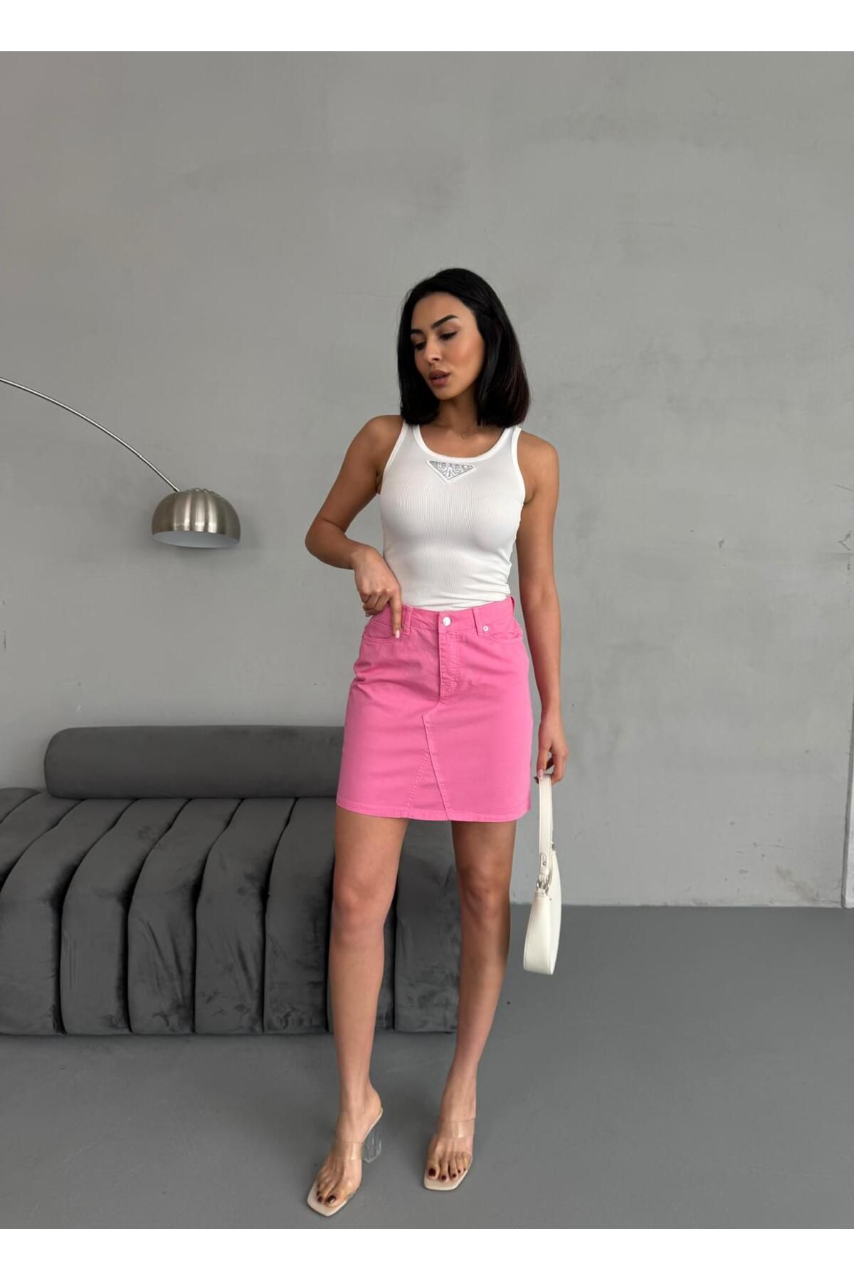 Zeo Basic-Mini Pink Skirt with Stitching Detail 2