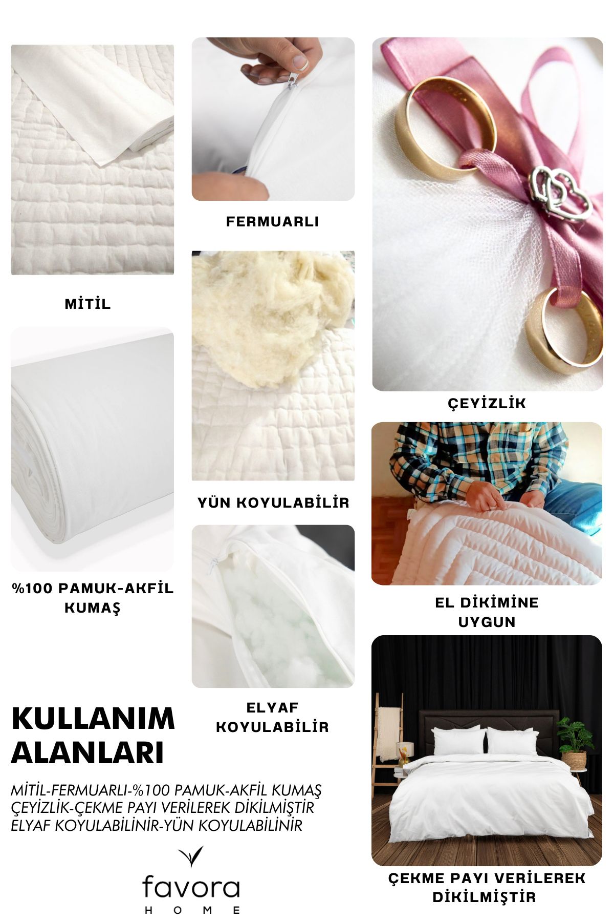 FAVORA-Pillow Liner Mattress 100% Cotton Zippered Pillow Inner Cover 4 Pieces - White 2
