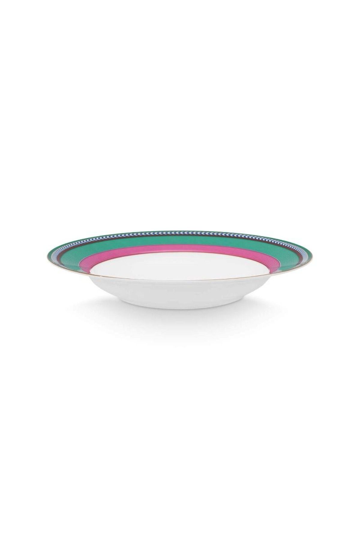 Pip Studio-Farfurie adâncă din porțelan, Pip Studio, 23.5cm, Stripes Pink-Green, colecția Pip Chique 2
