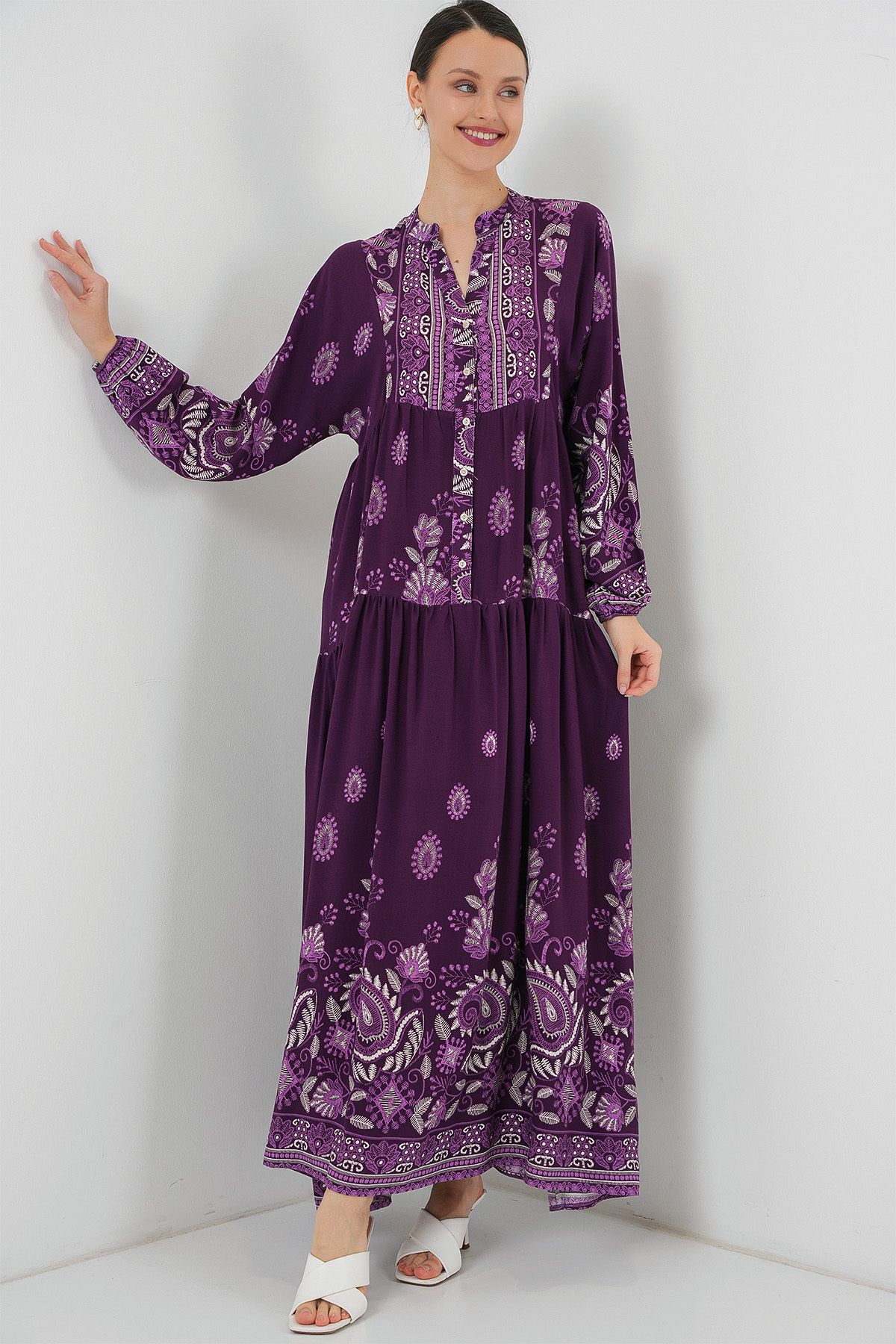 Bigdart-2423 Authentisches gemustertes Hijab-Kleid – Y. Lila 3