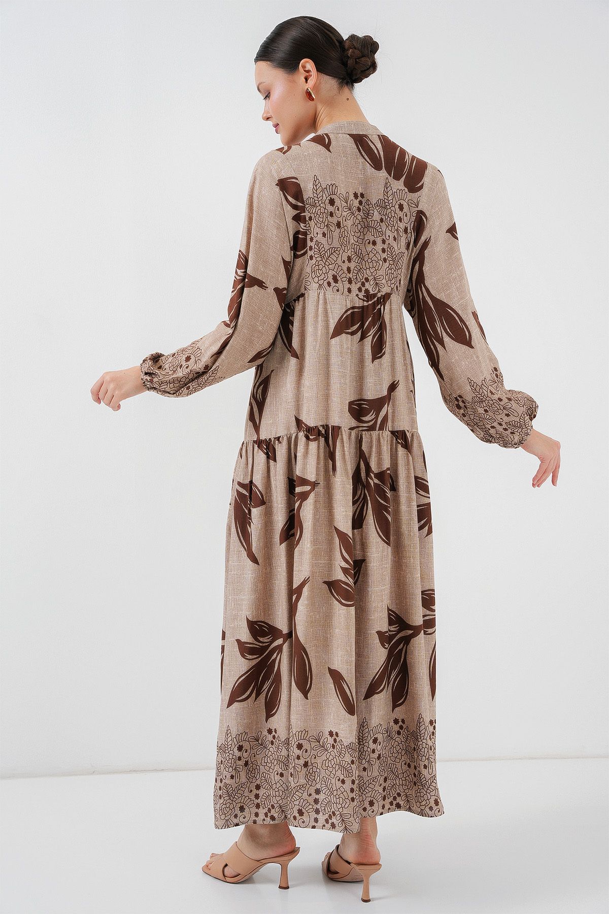 Bigdart-2423 Authentic Patterned Hijab Dress - F.Beige 5