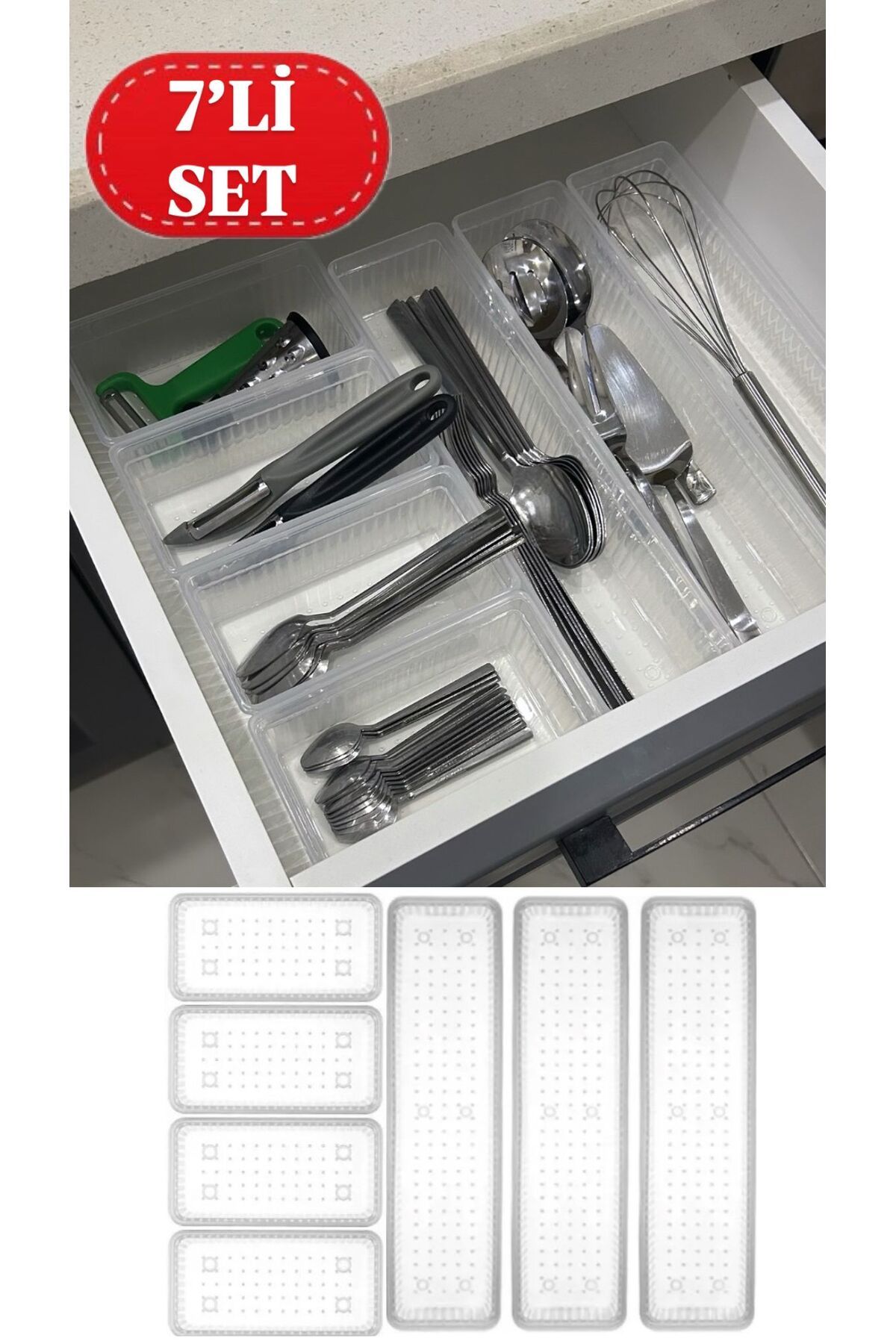 Bayev Set Modular Bade 7 Piese 3+4 Organizator Pentru Sertar Pentru Tacâmuri Organizator Pentru Aranjare Linguri - One Size