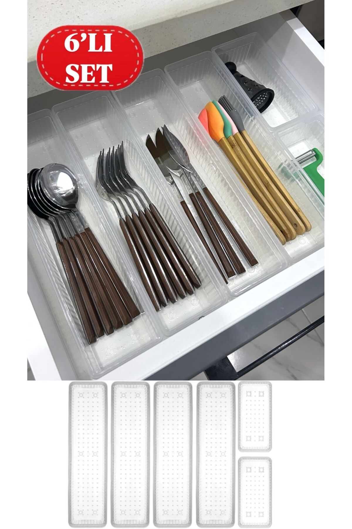 Bayev Set Modular Bade 6 Piese 4+2 Organizator Pentru Sertar Pentru Tacâmuri Organizator Pentru Aranjare Linguri - One Size