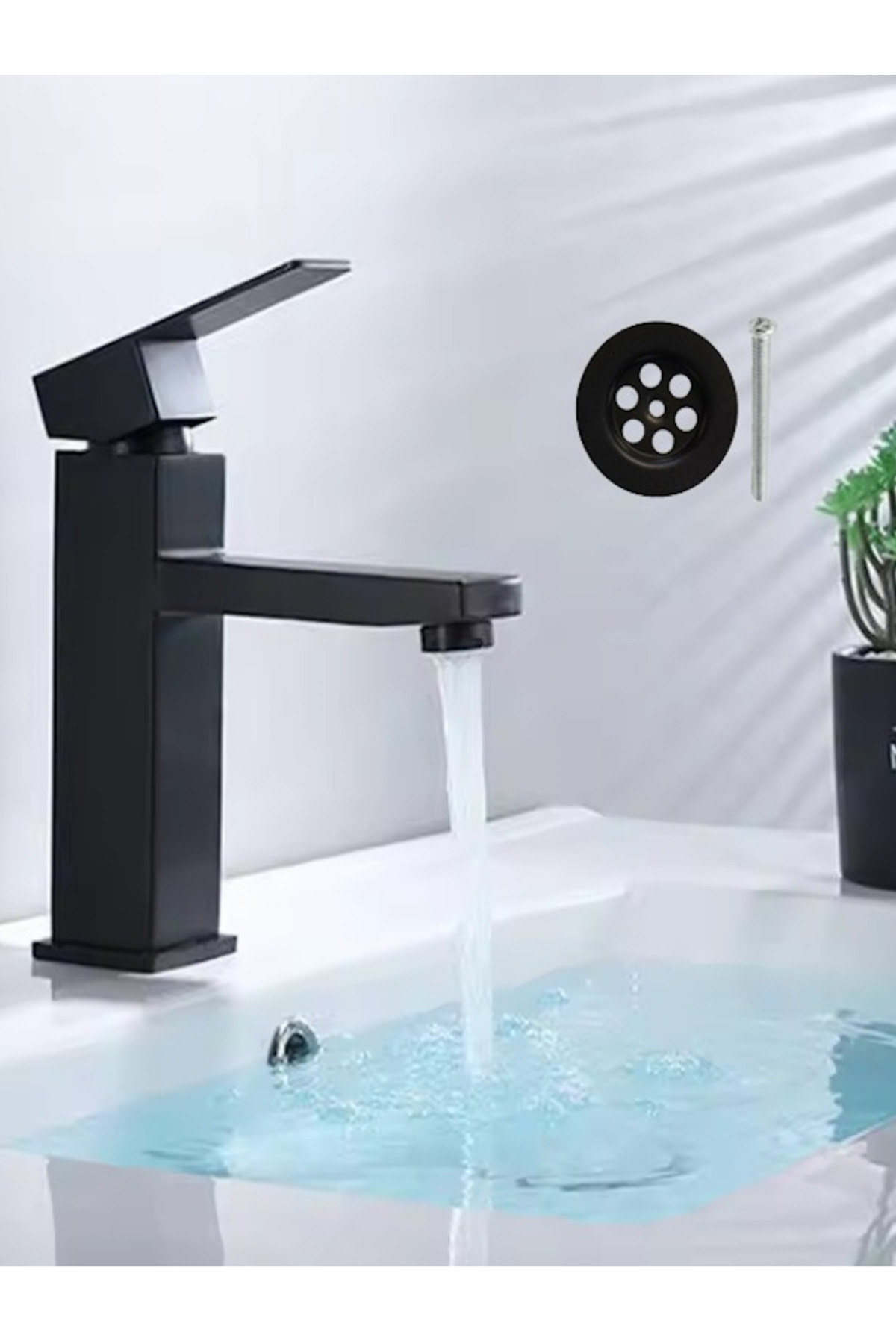 FAWER Faucet & Shower Siyah Lavabo Bataryası ve Siyah Lavabo Süzgeci - 602BS