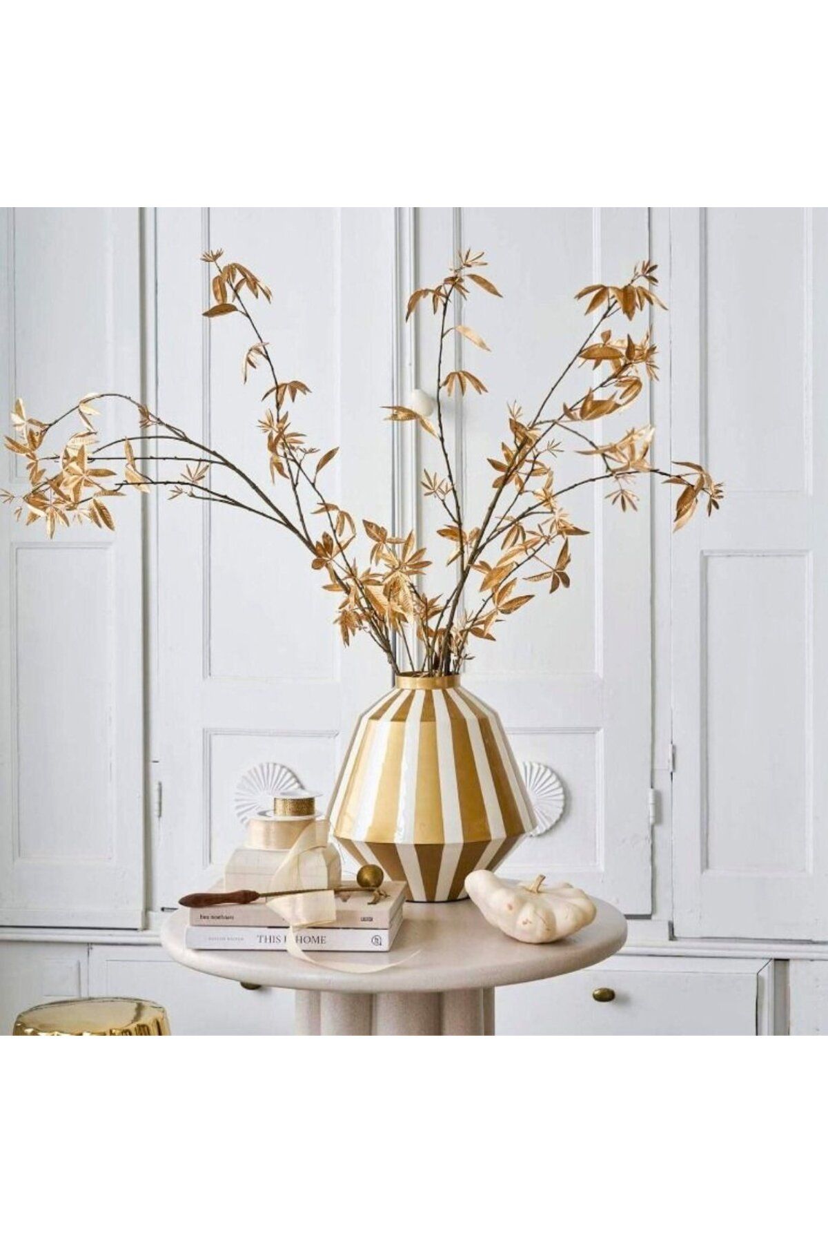 Pip Studio-Vaza decorativă, din metal, Pip Studio, White-Gold, 35 cm, colecția Royal Dot Delight 2