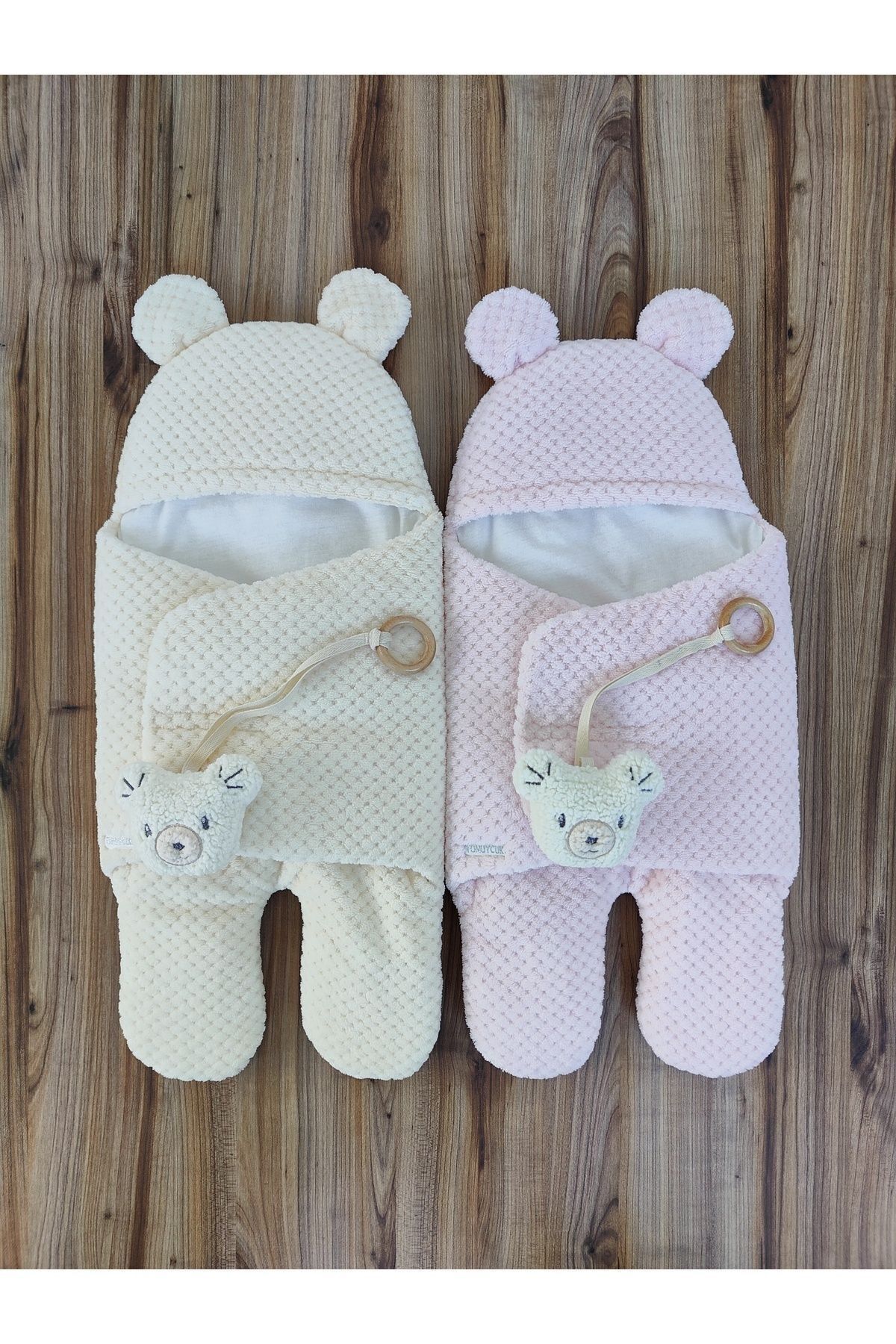 Tomuycuk %100 Pamuklu Ekstra Yumuşak Kışlık Bebek Battaniyesi Kundağı Oyuncaklı Ayıcık Kulaklı Uyku Tulumu fotoğrafı 7 (önizleme)