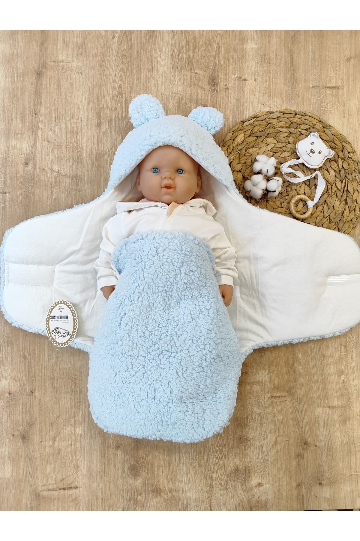 Tomuycuk Peluş Bebek Dış Kundağı Oyuncaklı Uyku Tulumu Hastane Çıkışı Hediyelik Sarma Battaniye fotoğrafı 7 (önizleme)