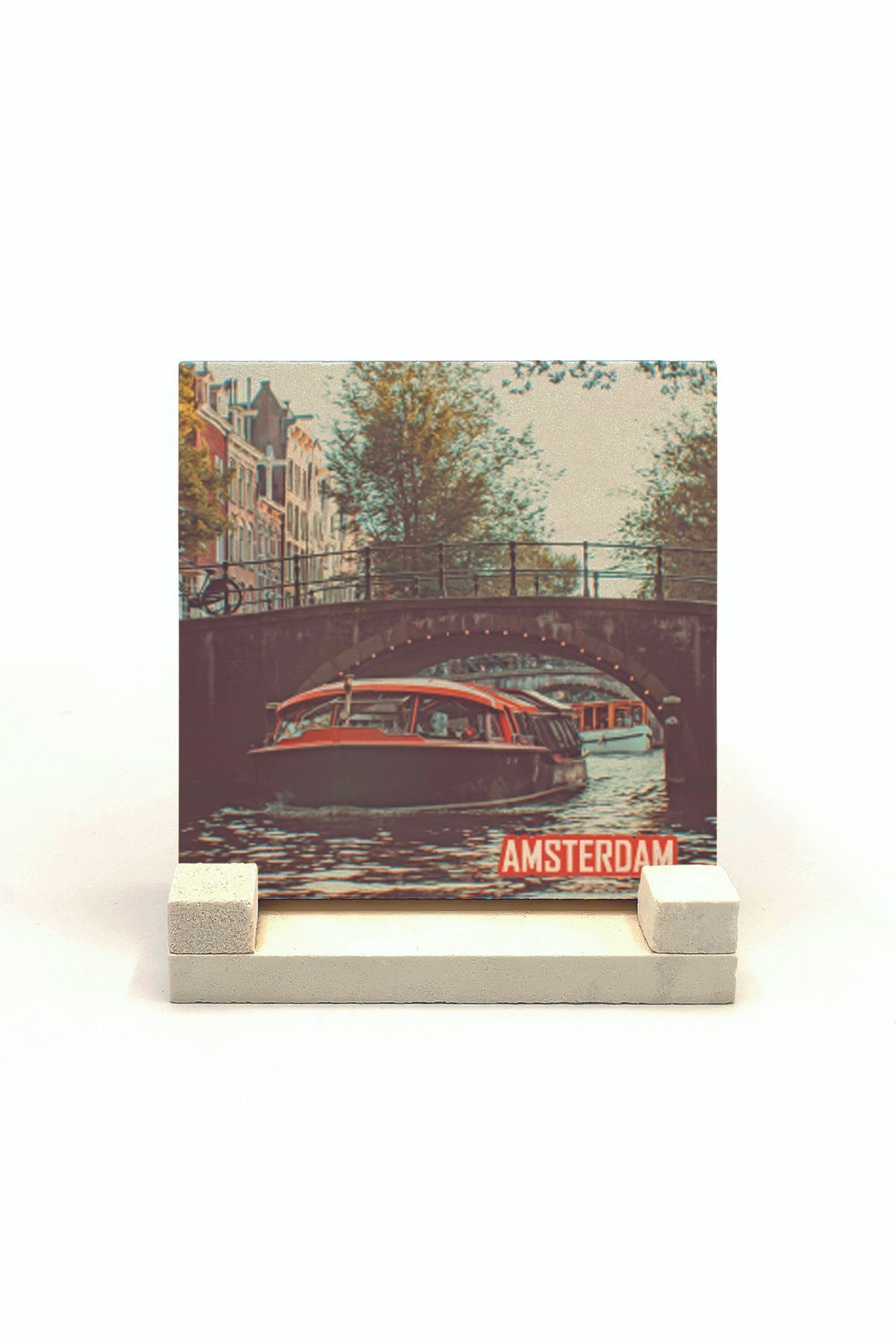 Souvenest Amsterdam Görseli Baskılı Doğaltaş Masaüstlük 10x10 Krg-16