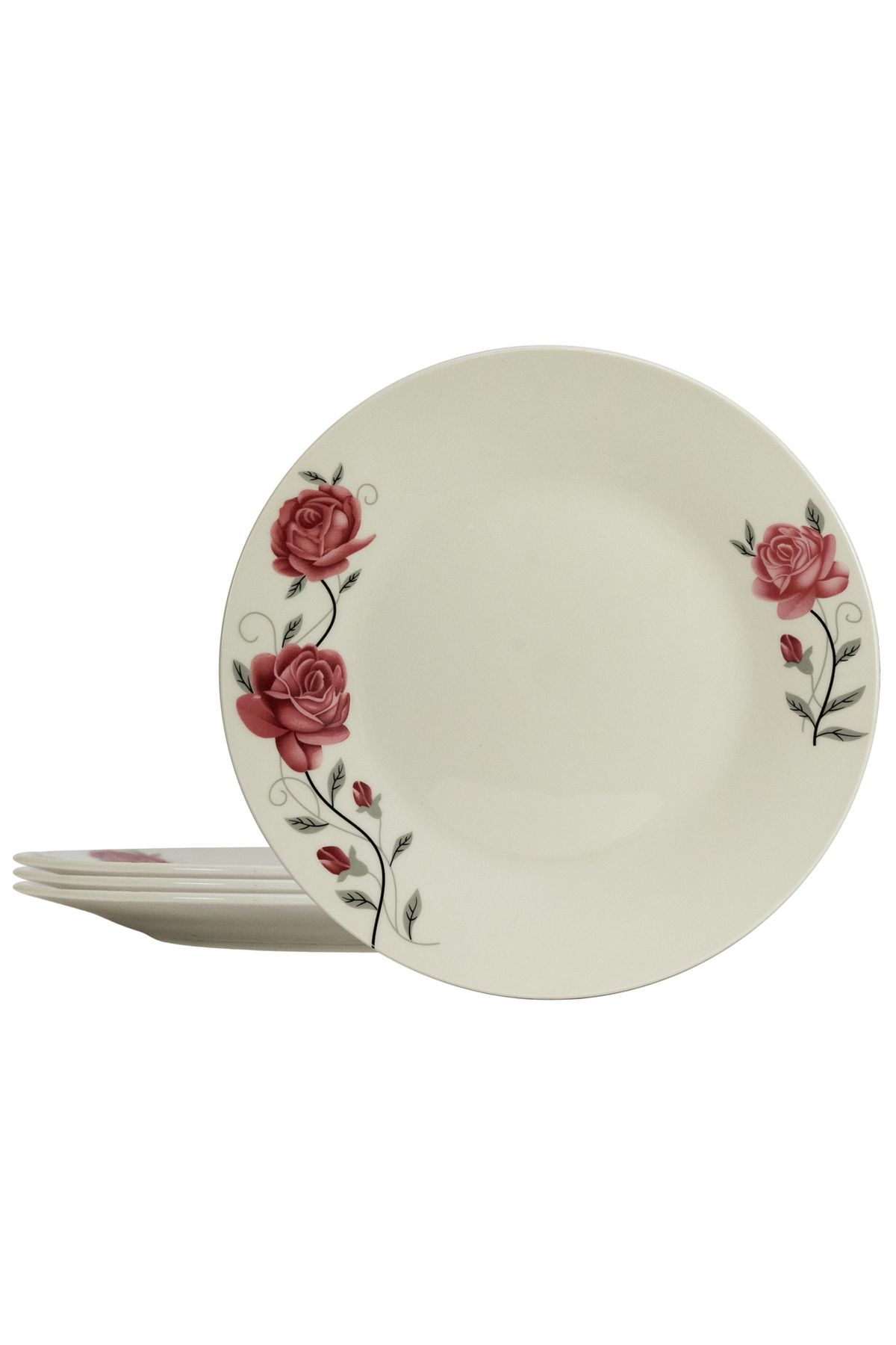 Cesiro Set 4 Farfurii Intinse 23 Cm Pentru 4 Persoane, Ivoire Cu Trandafir Roz - One Size