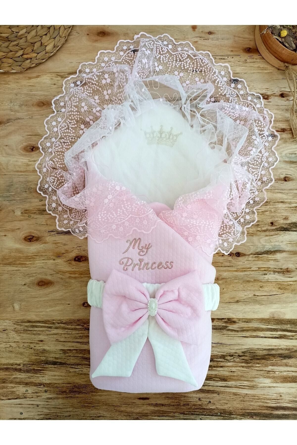 Tomuycuk Kız Bebek Kundağı & Battaniyesi - Pembe & Dantelli Hastane Çıkışı & Mevlütlük - %100 Pamuklu fotoğrafı 2 (önizleme)