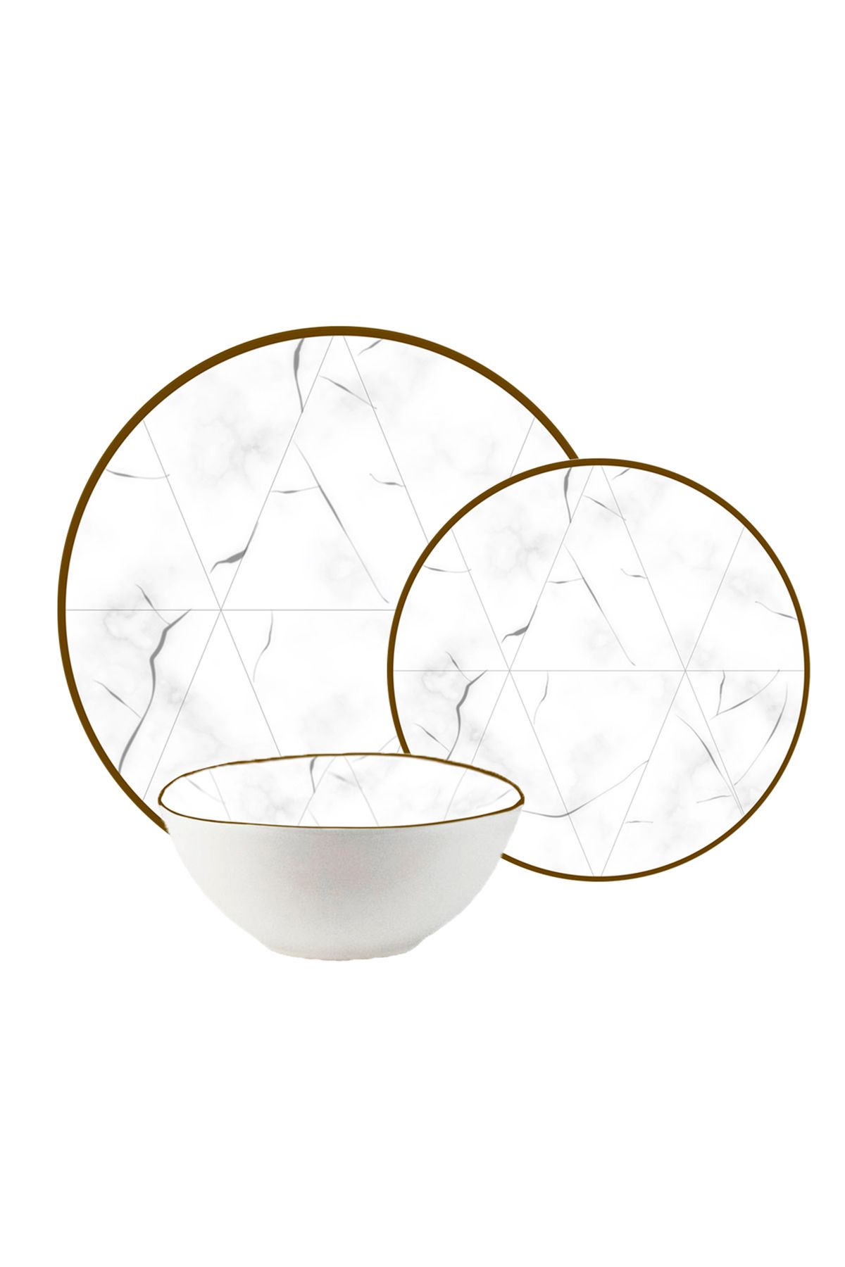 Cesiro Set Farfurii 12 Piese, 4 Persoane, Set Cu Bol- Ensemble Marmura Aurea - Set Veselă Italiană Porțelan - One Size