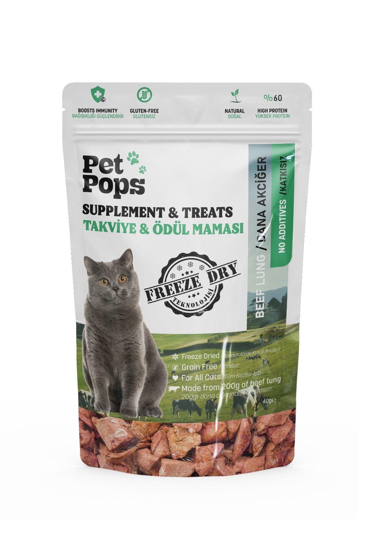 PET POPS Kediler için Ödül Maması - Dana Ciğer / %100 doğal / Freeze Dry