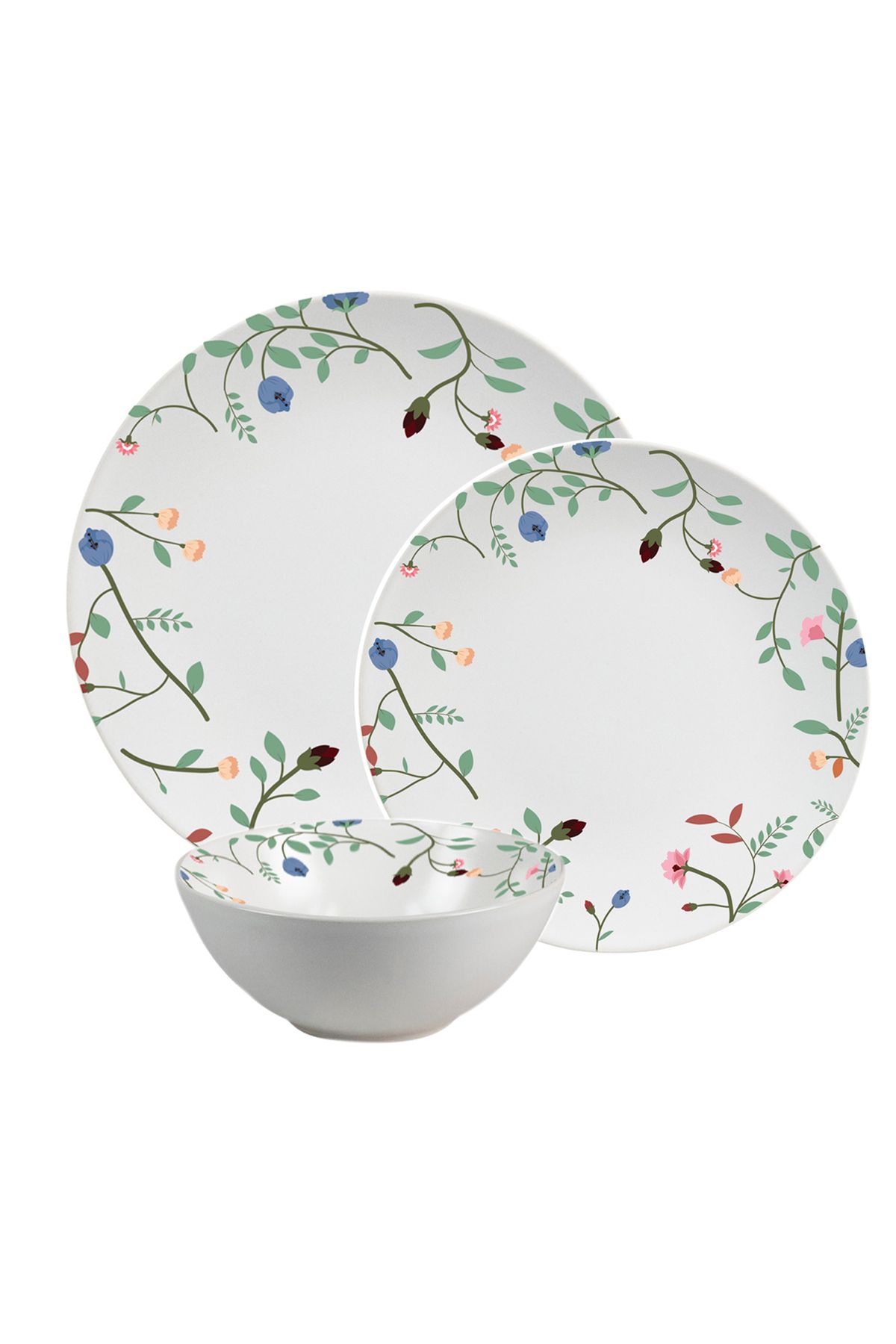 Cesiro Set Farfurii 12 Piese, 4 Persoane, Set Cu Bol- Insieme Fiori Eleganti - Set Veselă Italiană Porțelan - One Size